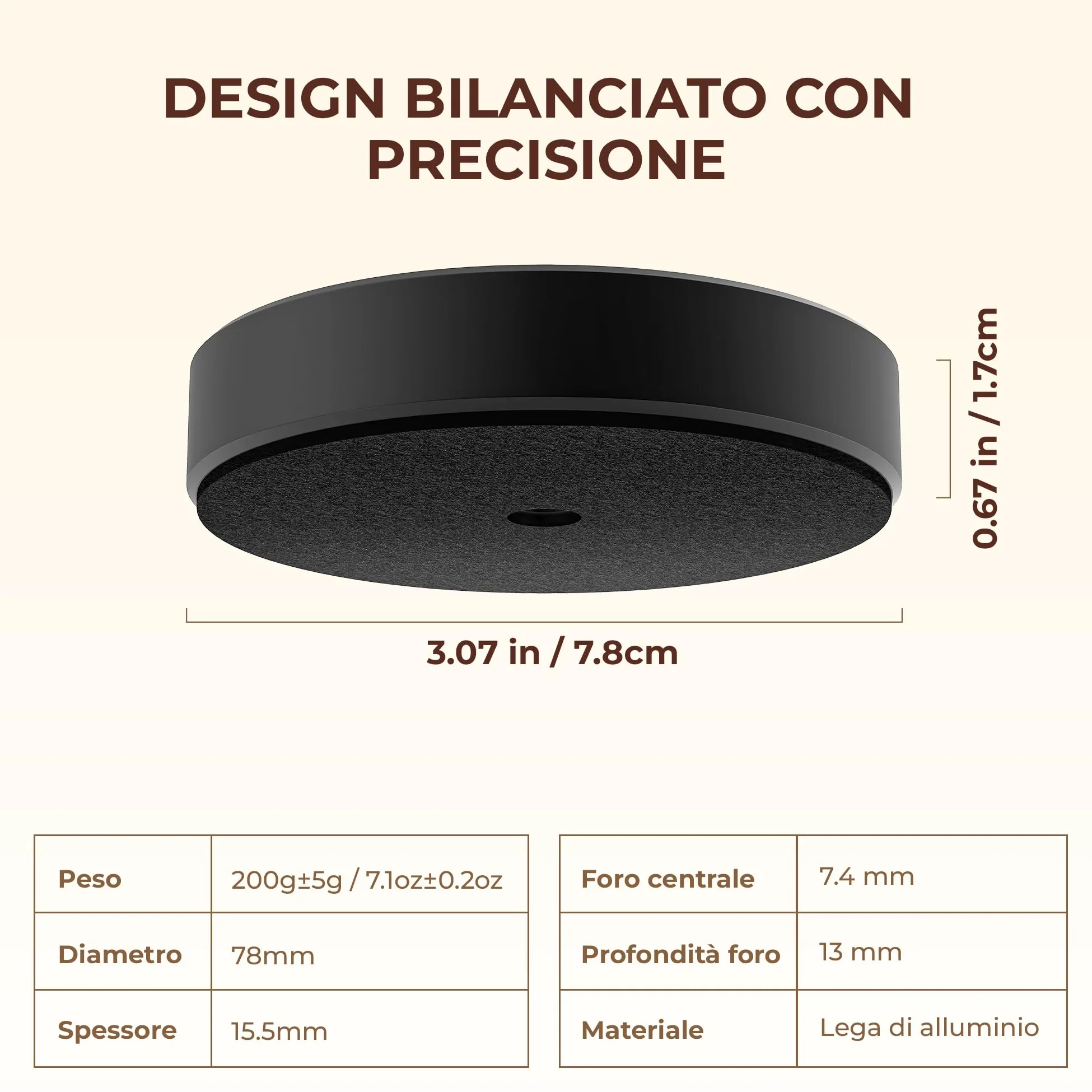 QLEARSOUL Peso per vinile 200 g（±5 g） per giradischi – Peso equilibrato in alluminio con base in feltro, riduce le vibrazioni e migliora la stabilità del disco
