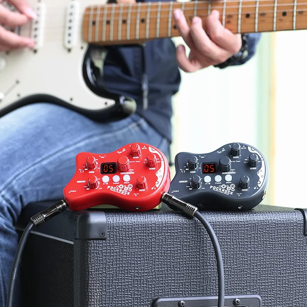 Chitarra Processore Multieffetto Pedale effetto chitarra 15 tipi di Effetti 40 Funzioni Di Sintonizzazione Ritmi Di Batteria Con Adattatore Di Alimentazione (rosso)