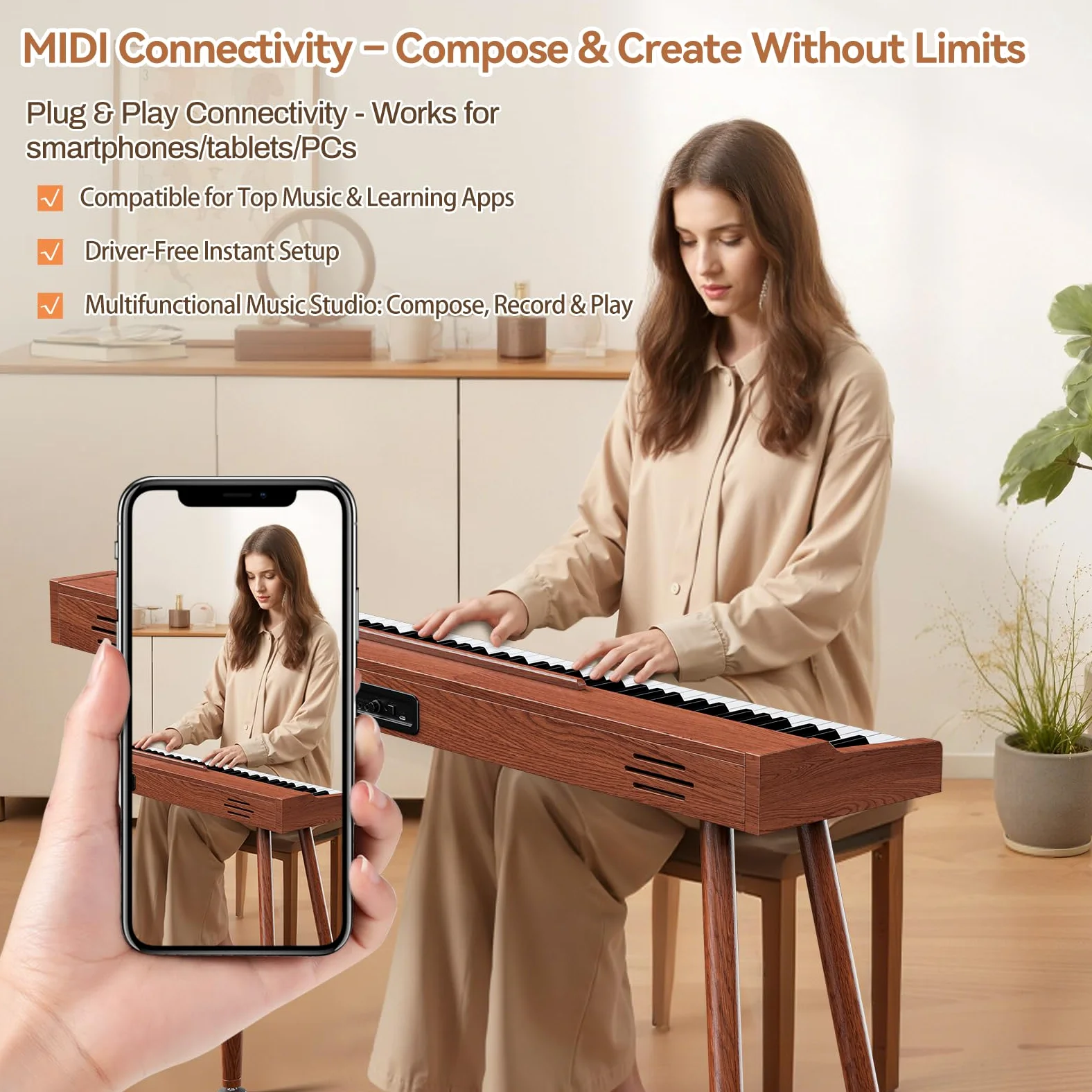 TERENCE P10 Pianoforte Digitale 88 Tasti per Principianti, Studenti & Intrattenimento Domestico | Sistema a 3 Pedali, Altoparlanti Stereo 20W, Doppia Uscita Cuffie