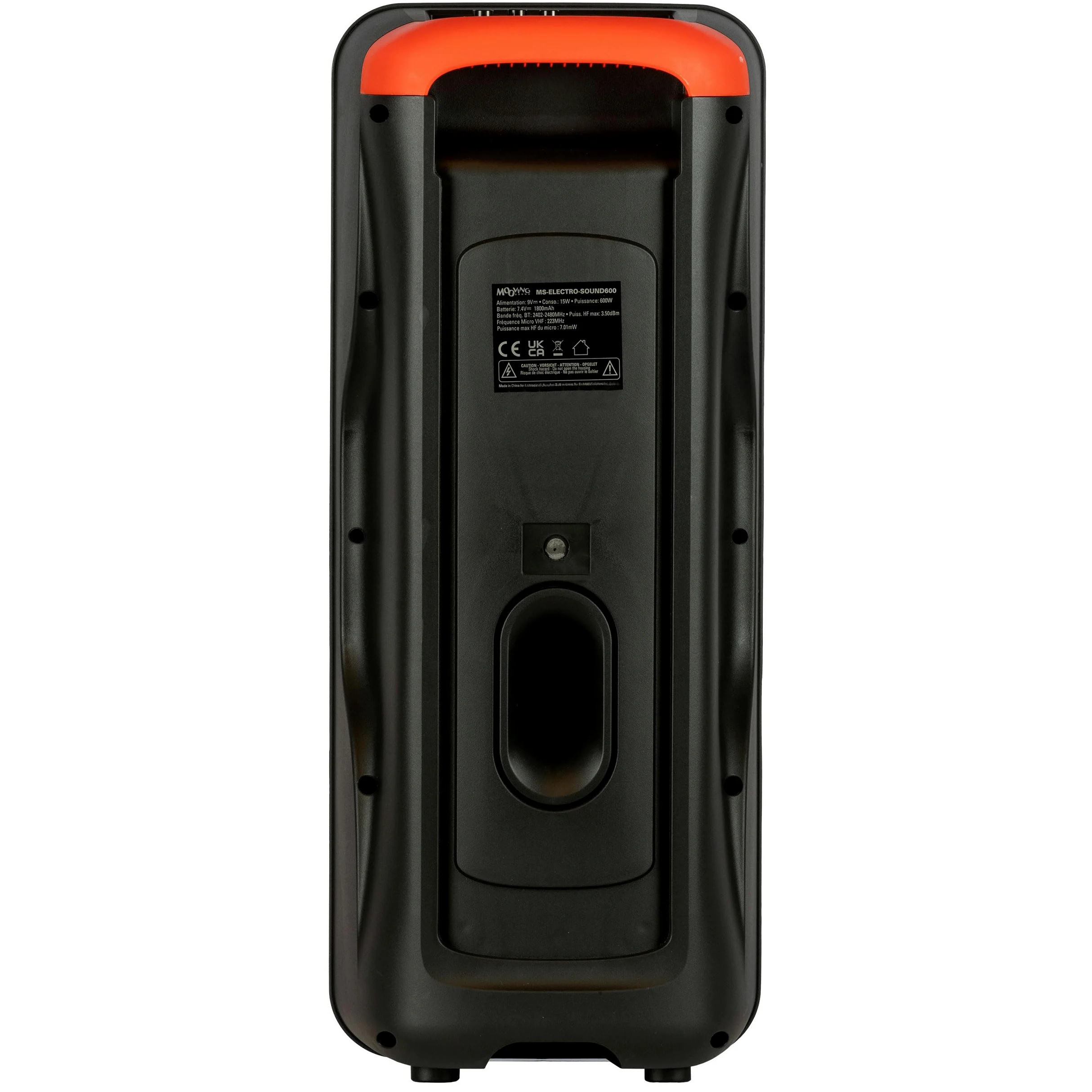 Mooving - MS-ELECTRO-SOUND600 - Altoparlante a batteria da 8"/600W con effetto luce sul pannello frontale, 1 microfono cablato e 1 wireless - Bluetooth/USB/AUX/MicroSD - Nero