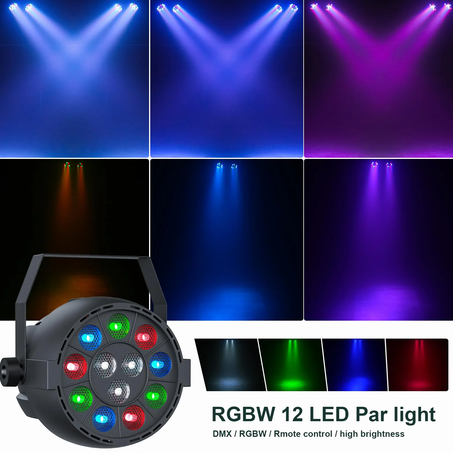 60 W Derby + RGBW LED Par luce DJ con supporto e telecomando, illuminazione da palco con DMX-3/6/15 canali luci discoteca per dj, feste, chiese, concerti, matrimoni, Natale (con borsa)