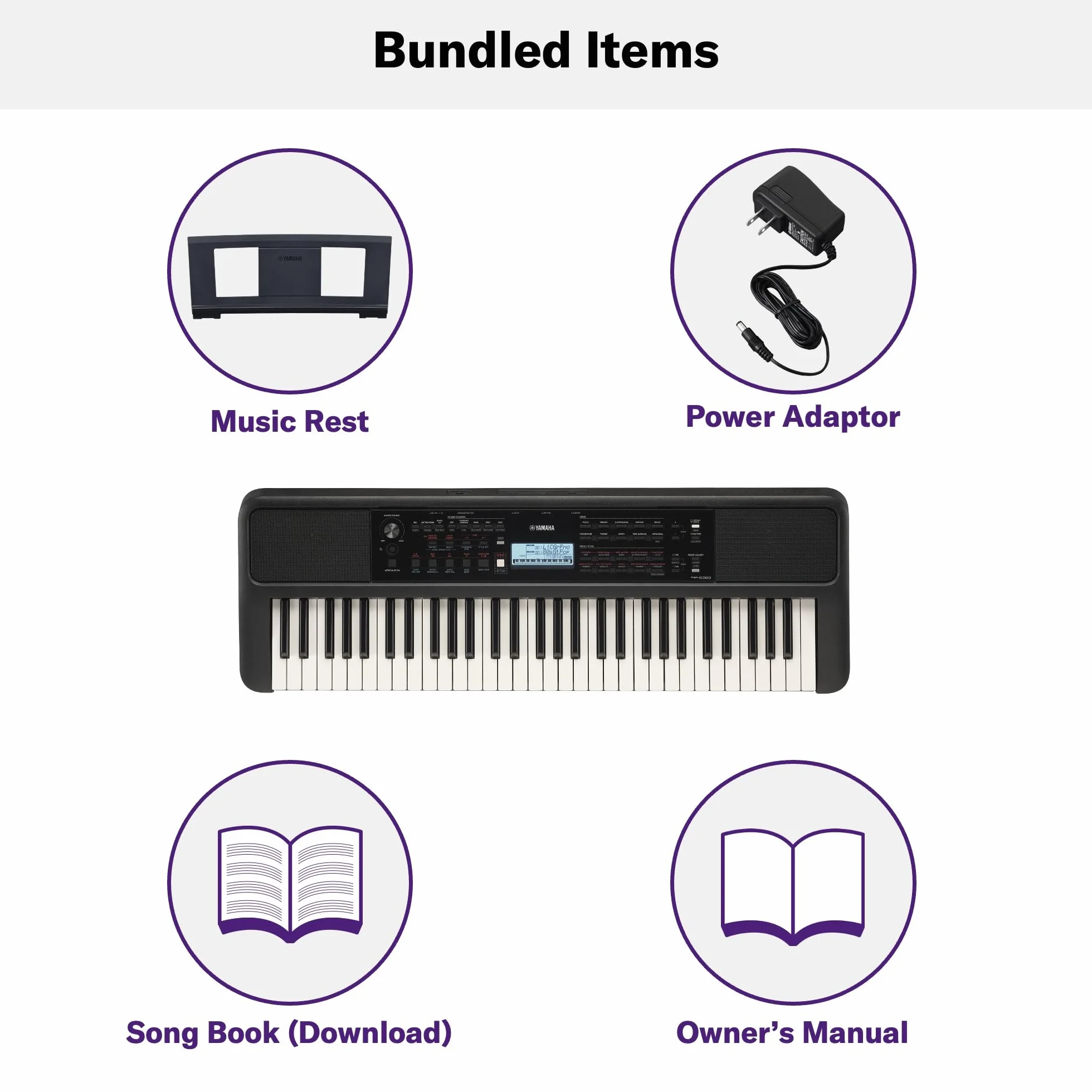 Yamaha PSR-E383 Tastiera Portatile per Principianti, 650 Voci Strumentali Autentiche e Tasti Sensibili al Touch con Polifonia a 48 Note, Include 2 Lezioni Online con Yamaha Music School Teacher