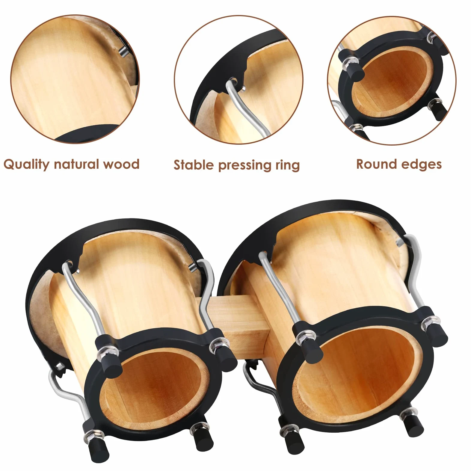 EASTROCK Bongo Drum 4" e 5" Set Per di tamburi per adulti,principianti,per professionisti, strumenti a percussione in legno e metallo con chiave sintonizzabile