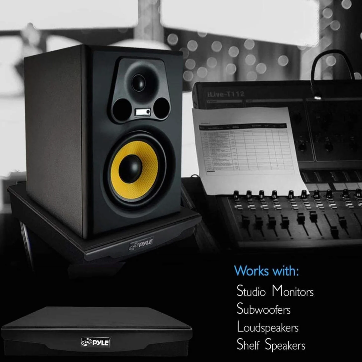 Pyle Schiuma di smorzamento suono altoparlanti, piattaforma isolamento acustico con stabilizzatore di rinculo con base in gomma per monitor da studio, subwoofer, altoparlanti (26,4 x 33 x 7,1 cm)