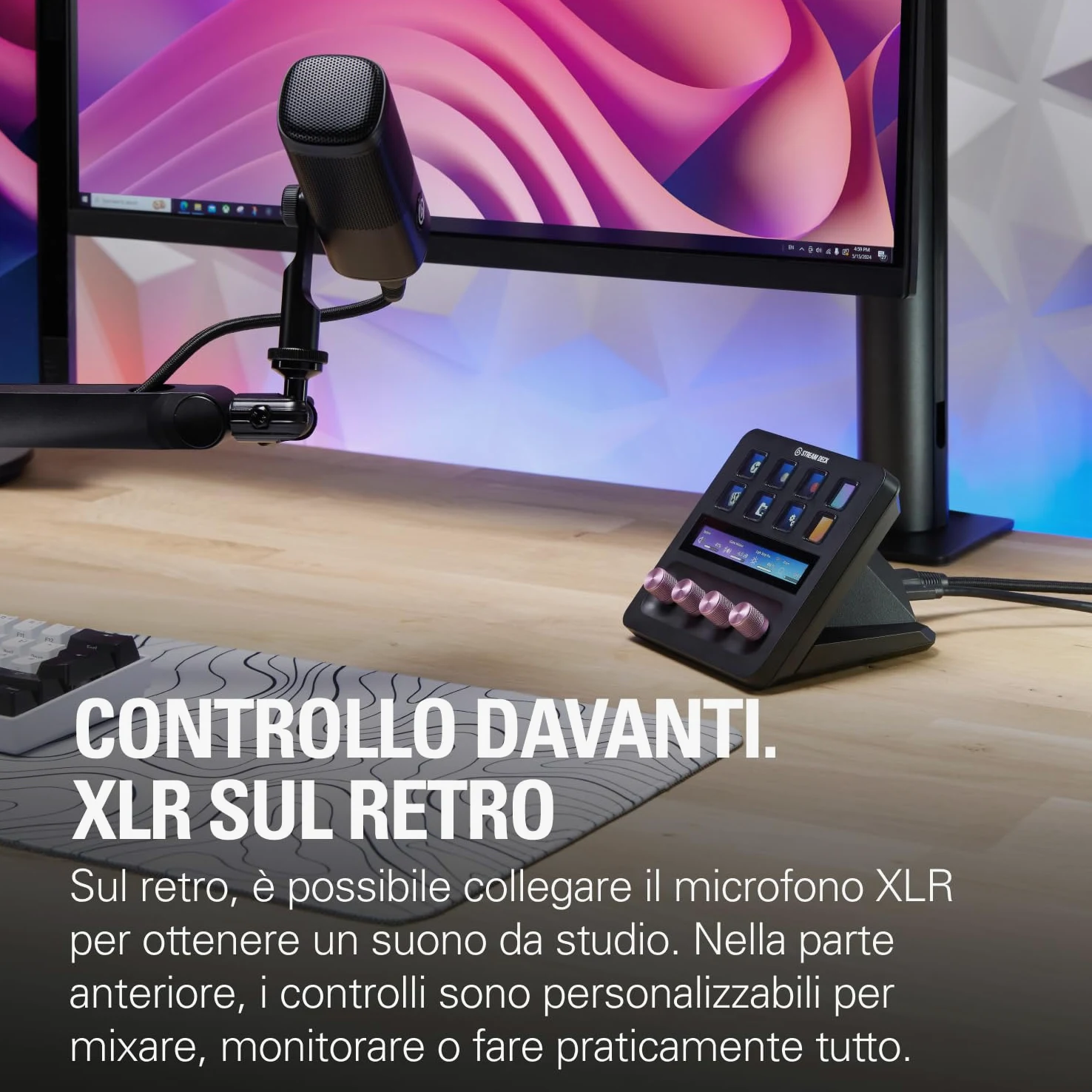 Elgato XLR Dock – Per Stream Deck +, interfaccia microfono da XLR a USB, mixer audio personalizzabile, guadagno di 75 dB/alimentazione phantom/Clipguard – Mac/PC, Stream Deck non incluso