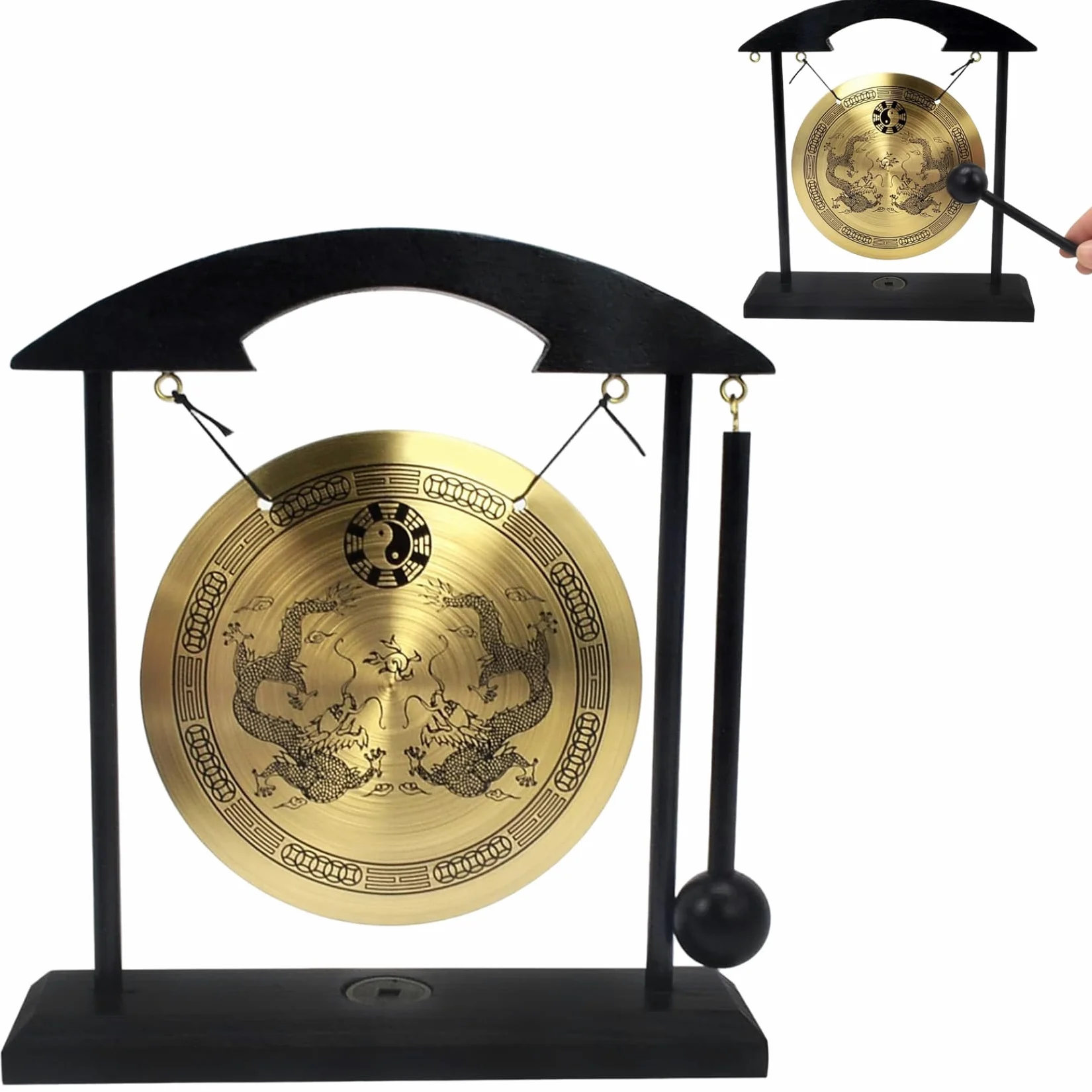 Desktop Gong 7.87x7.28x1.89 Ornamenti per Gong di Ottone Piccoli Decorazioni Creative Feng Shui per casa, Ufficio, Camera da Letto, Soggiorno, Ingresso
