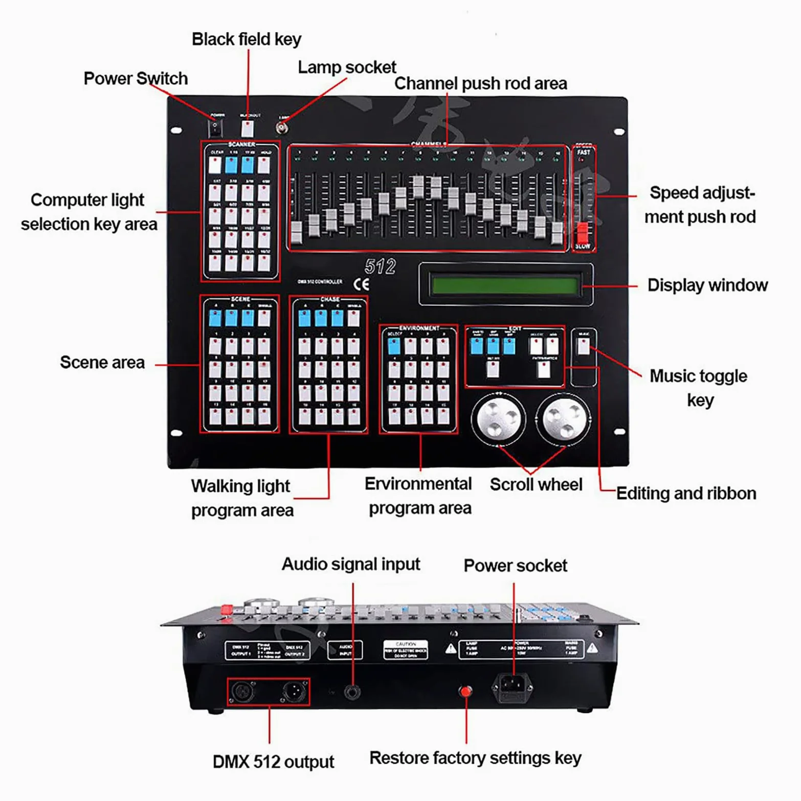Controller DMX, Console DMX 512, Controller Illuminazione Discoteca Dj, Mixer Luci di Controllo Luci da Palco Professionali, Pannello Controller Console Illuminazione