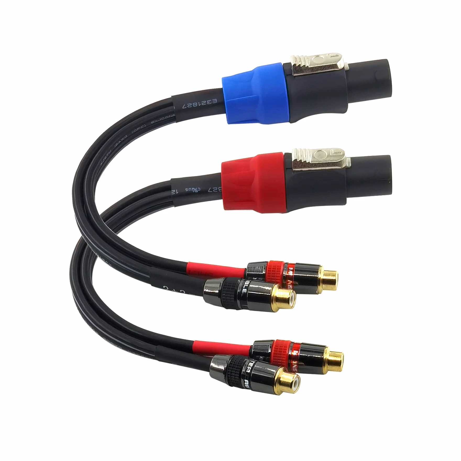 WJSTN Speak-on 4-Pole to Dual RCA Break Out Splitter Cable Speakon Splitter Cable,for Speaker (Speakon to RCA)
