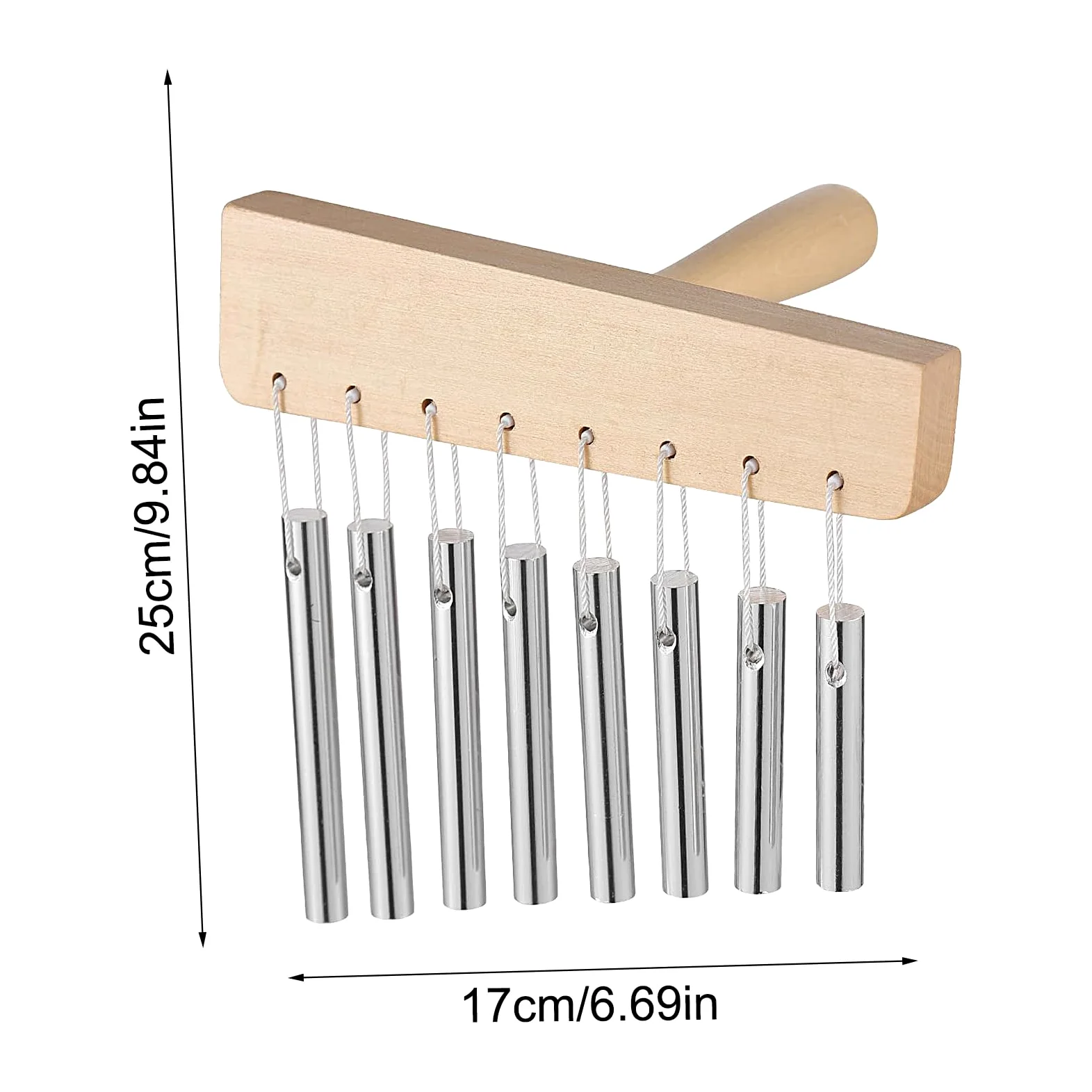 Chimes Percussion - Campana a mano in legno con 8 toni, strumento musicale con tubi in alluminio e bastone per scuola, yoga, giardino, soggiorno, casa, uomo e donna