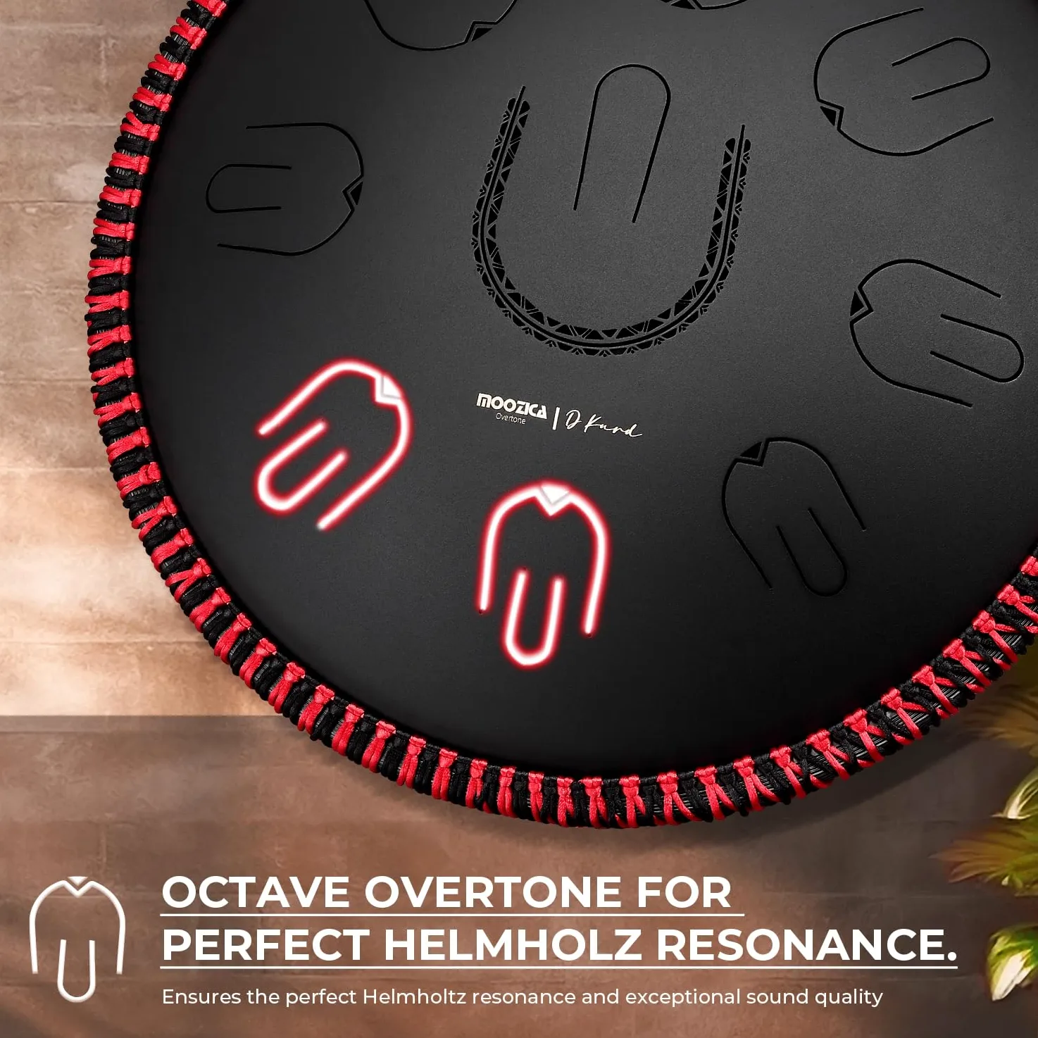 MOOZICA Steel Handpan Tongue Drum, Tamburo Tongue Portatile da 14" in Scala D-Kurd con Design Ottava Overtone, Tamburo Handpan per Principianti e Professionisti (D-Kurd, Nero)
