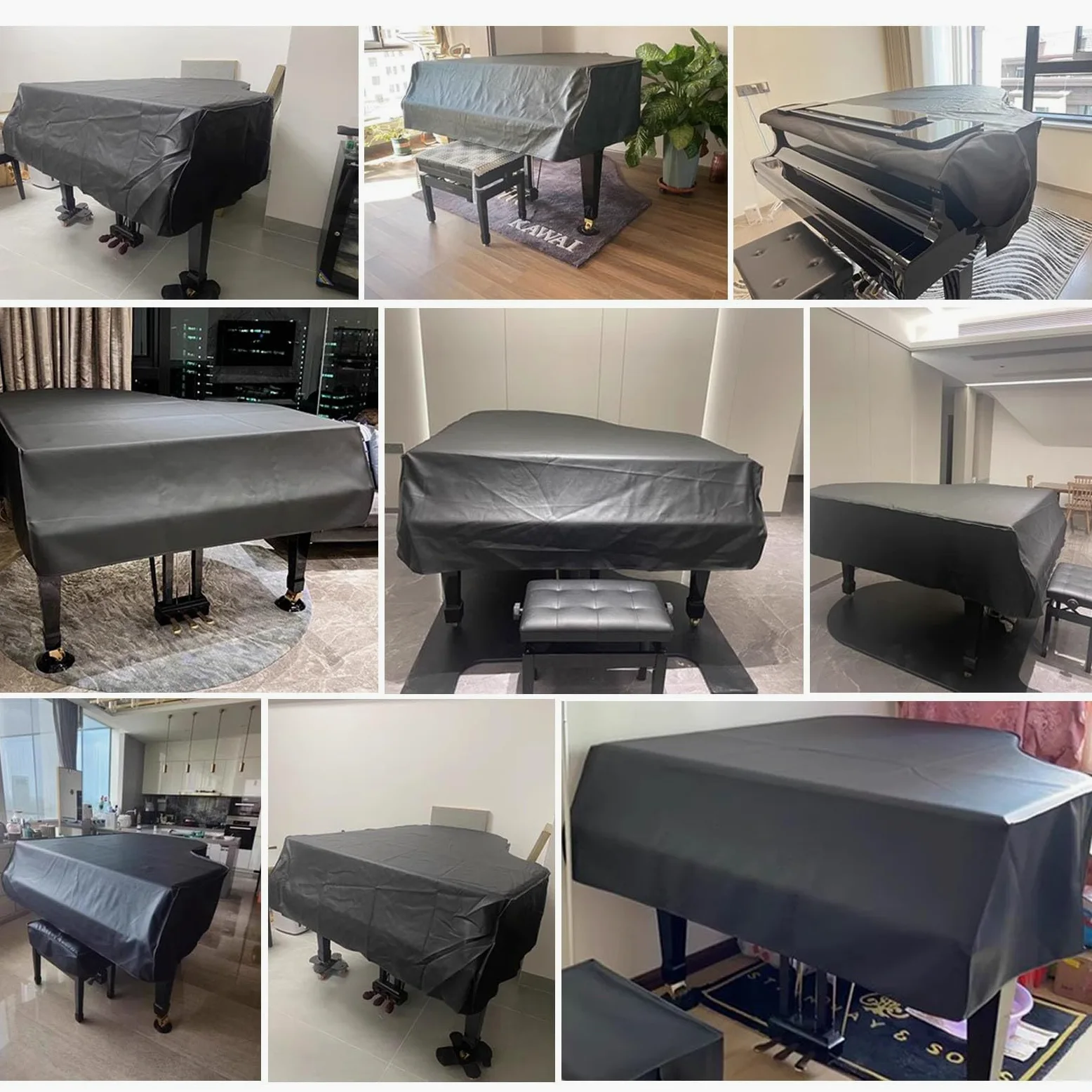 Copertura Nera per Pianoforte a Coda Copertura per Pianoforte a Coda per Bambini in Pelle Impermeabile con Copertura per Sgabello Copertura Protettiva per Pianoforte(A,180cm/71inch)