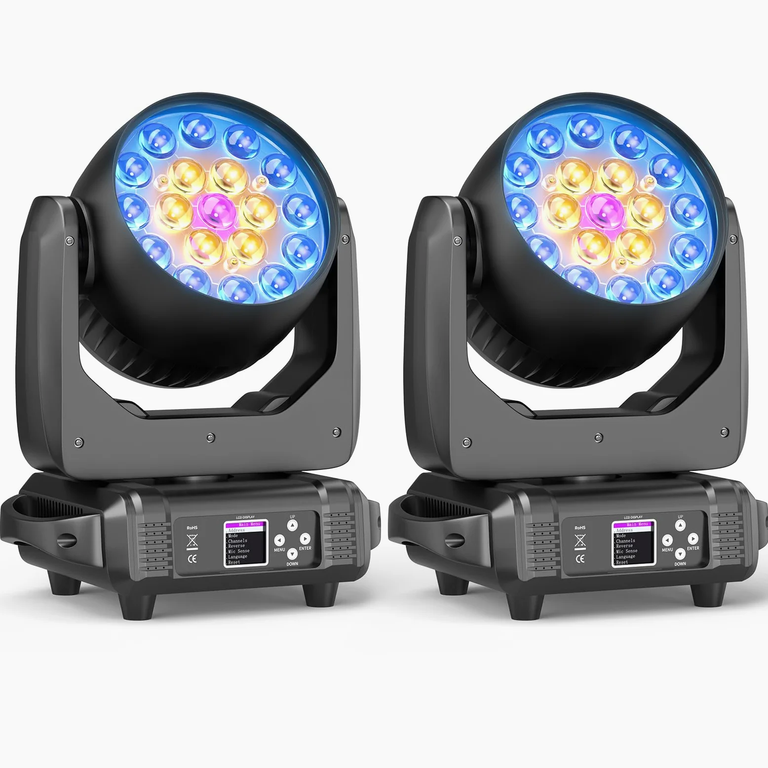 2 Unità 19x15W Teste Mobili LED Beam Wash Zoom Effetto di Luce Discoteca Proiettori di Scena RGBW 4 in 1 per la Festa Musicale Sala da Ballo Discoteca Matrimonio