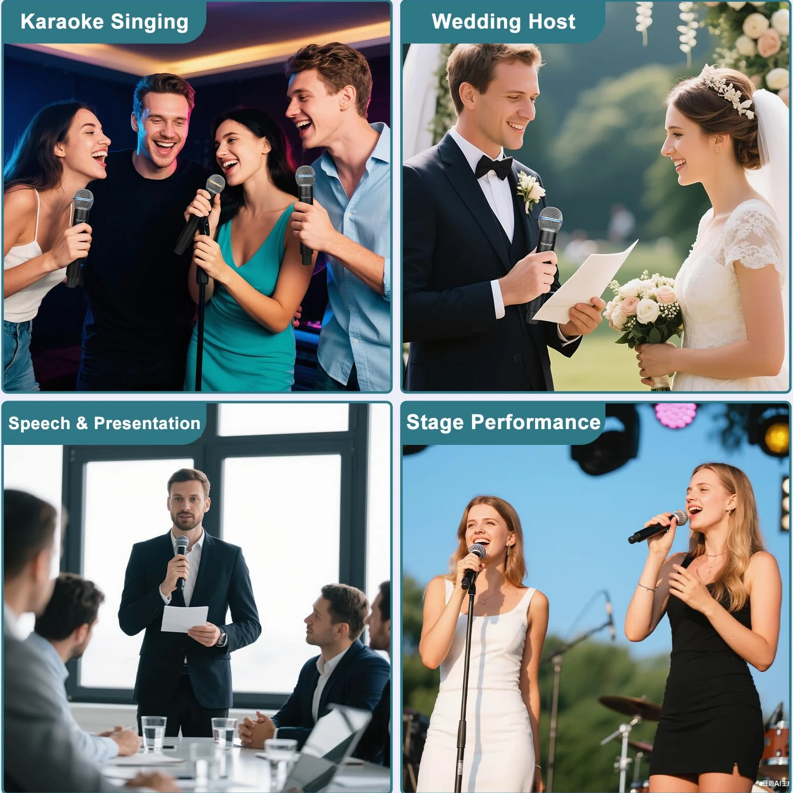 Depusheng Sistema di microfono karaoke wireless duale, set di microfono dinamico con ricevitore ricaricabile per canto, festa, DJ, matrimonio