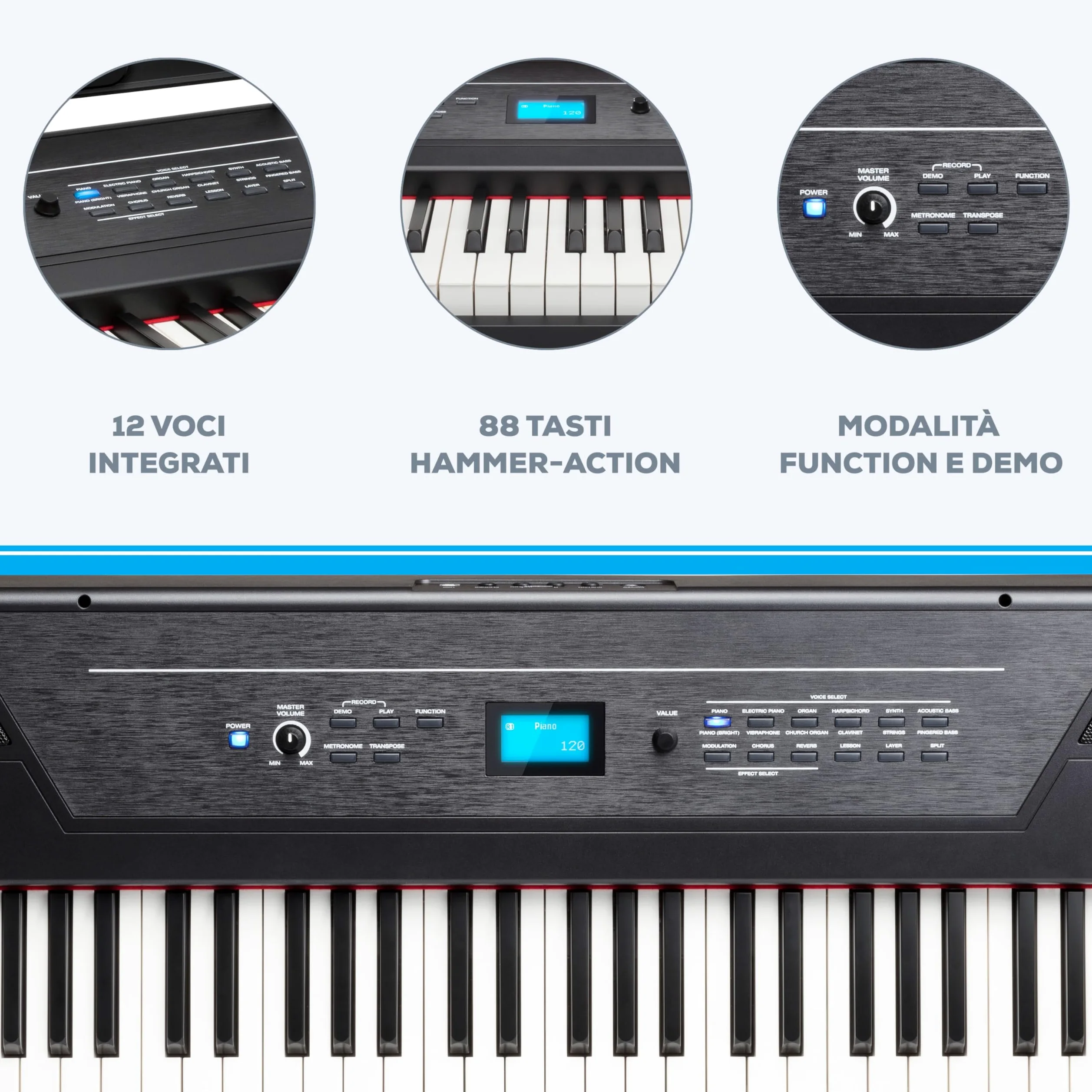 Alesis Recital Pro - Pianoforte Digitale 88 Tasti Pesati/Pianola con Casse Integrate da 20W, Presa Cuffie, 12 Suoni, Alimentatore e Lezioni Online