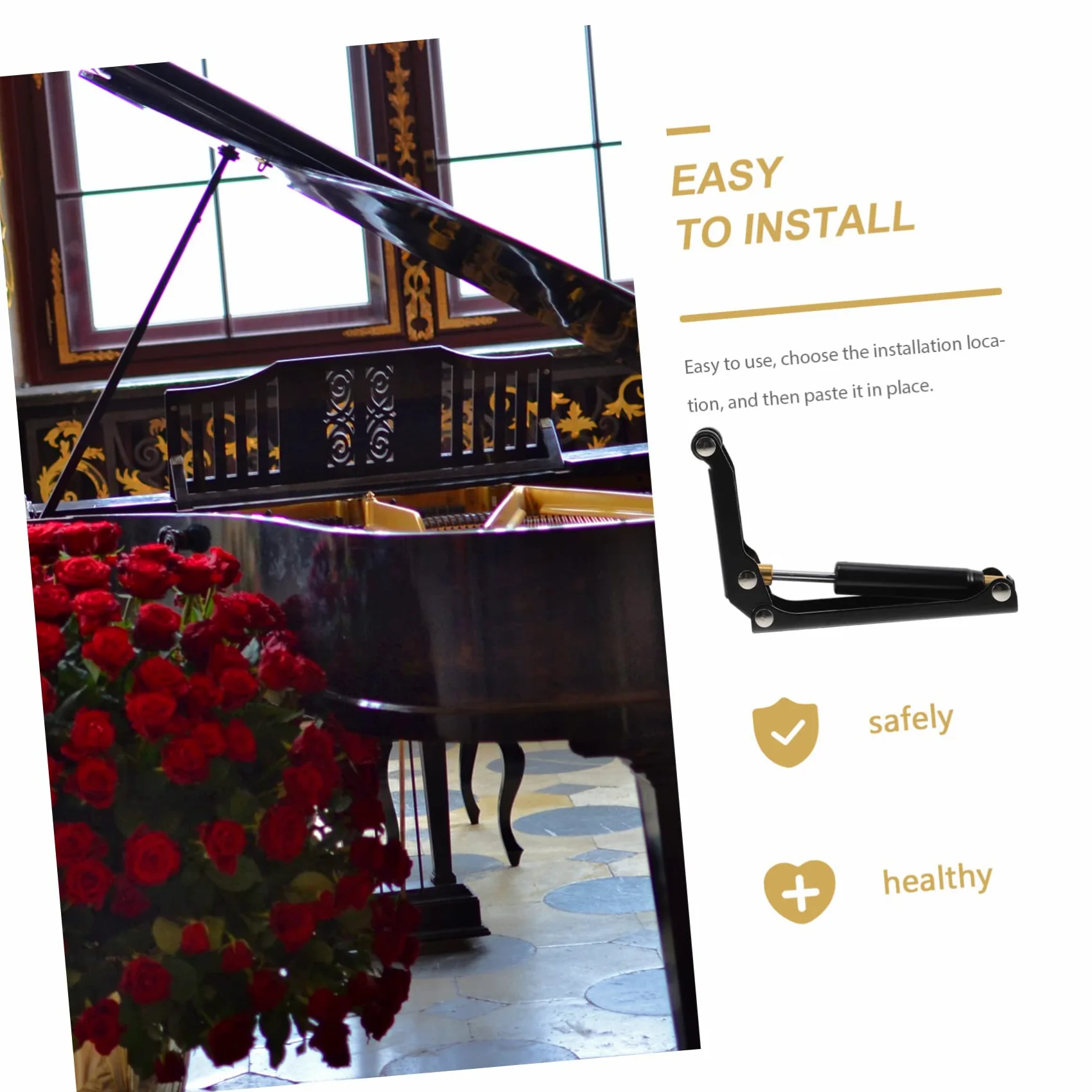 UKCOCO Dispositivo di Rallentamento in Metallo e Gomma ABS Nero per Prevenire Infortuni e Prolungare la Durata per Copertura Tastiera Pianoforte del Copri Pianoforte