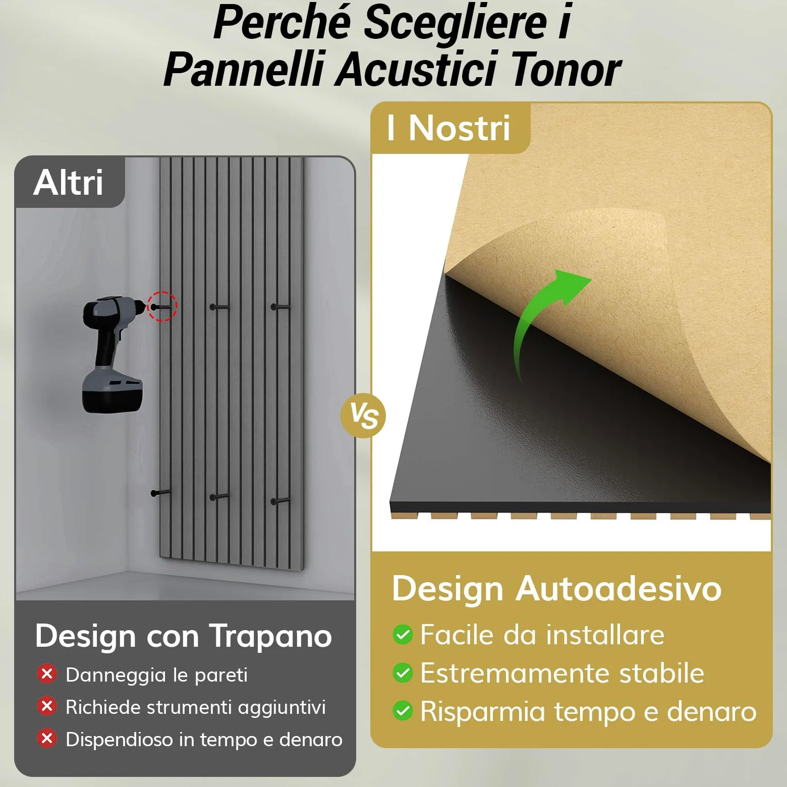 TONOR Set di 4 Pannelli Fonoassorbenti in Bambù Per Pareti, 110 x 52 x 1,7 cm Pannelli Acustici a Doghe Con Adesivo Completo, Pannello Insonorizzante per Parete Tv, Arredamento D'Interni, Casa, Porte