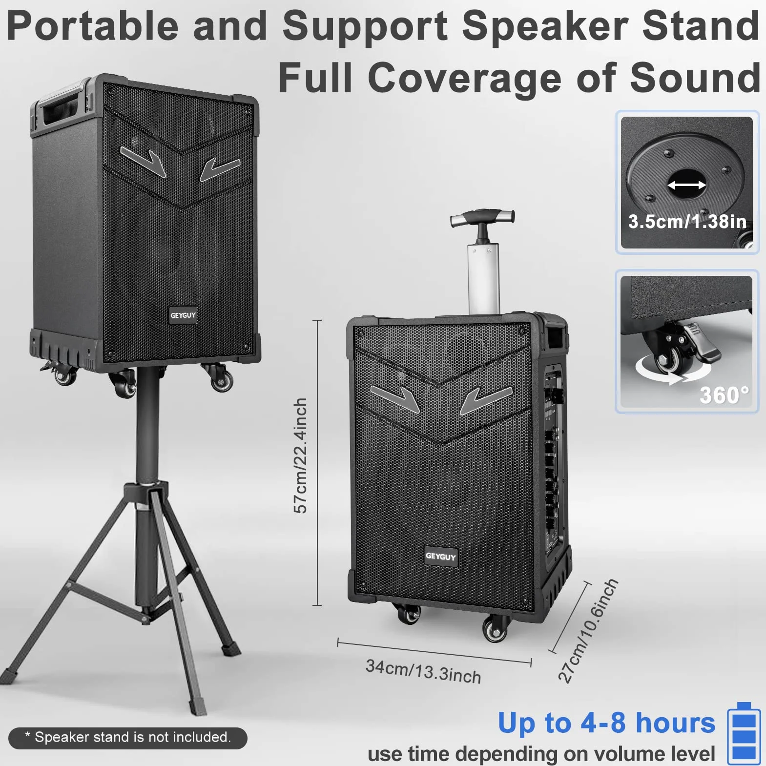Karaoke con 2 Microfoni Wireless per Adulti, Altoparlante Bluetooth da 10" con potenza di picco di 550W, Sistema PA con TWS per Casa all'Aperto, Ruote Rotanti e Carrello, supporta USB/TF/REC/AUX/FM