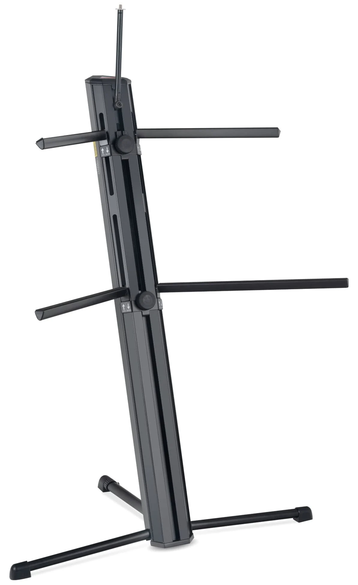 Classic Cantabile Supporto Tastiera KS-150 Nero - Due Livelli - Bracci di Supporto Riponibili nel Montante - Regolazione Altezza Continua - Porta Microfono con Filettatura 3/8" - Nero