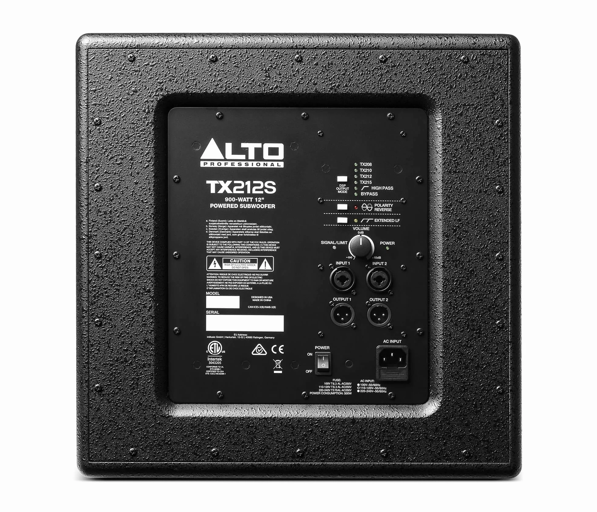 ALTO TX212S - Subwoofer Attivo da 12" e 900W Con DSP, Selettore PA, Amplificatore in Classe D Con Circuito di Protezione, Nero