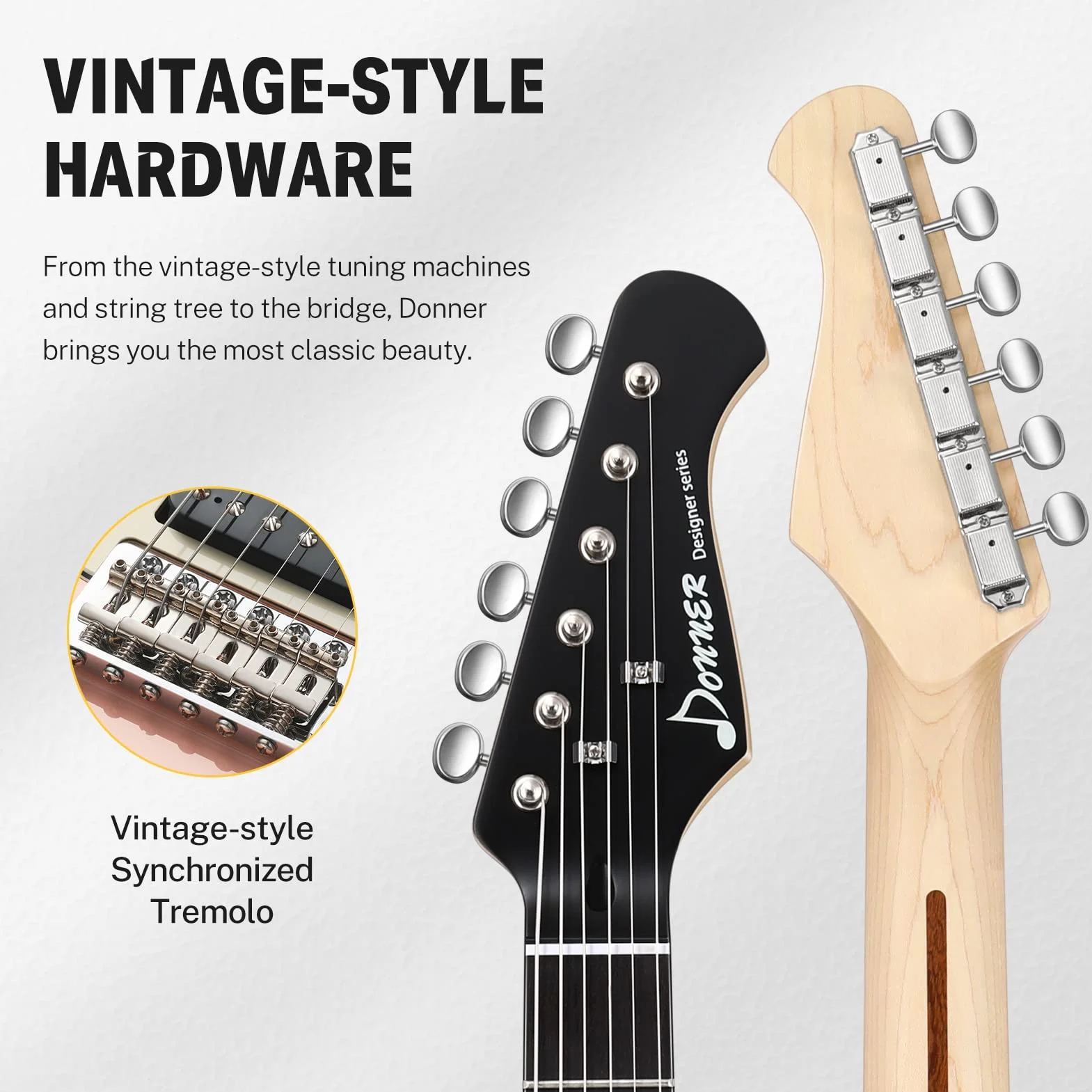 Donner Set di chitarre elettriche a grandezza naturale, pickup HSS Coil Split, chitarra ST a corpo solido da 39 pollici per principianti con borsa, tracolla, cavo (serie Designer, rosa retrò)