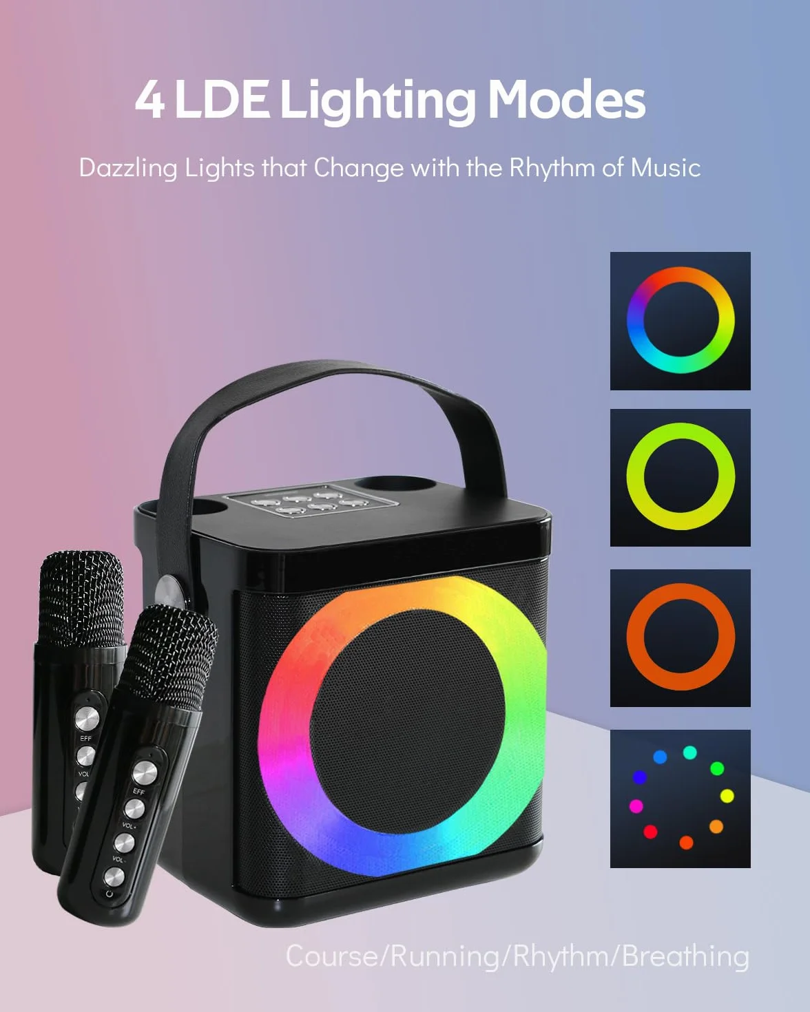 Macchina per karaoke, impianto karaoke con 2 microfoni, scatola per karaoke, con microfono, set per karaoke con LED per bambini e adulti, perfetto per feste, compleanni e riunioni di famiglia