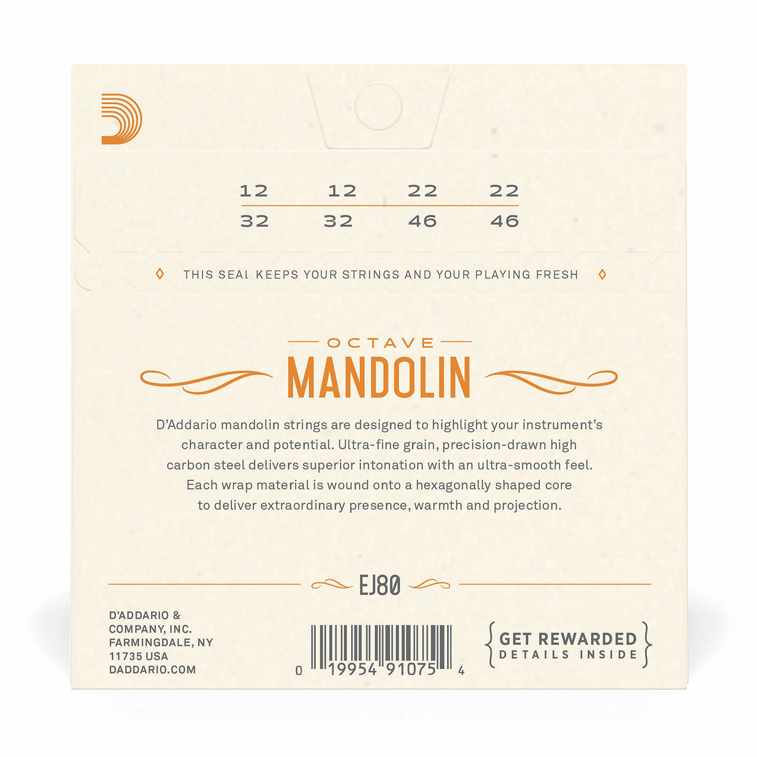D'Addario EJ80 Phosphor Bronze Set per Mandolino Octave, Tensione Media, 12-46