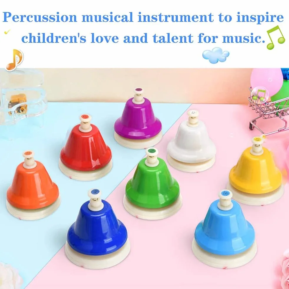Campanellini da tavolo, 8 toni diatonici in metallo, campane, per l'apprendimento musicale, strumento a percussione didattico