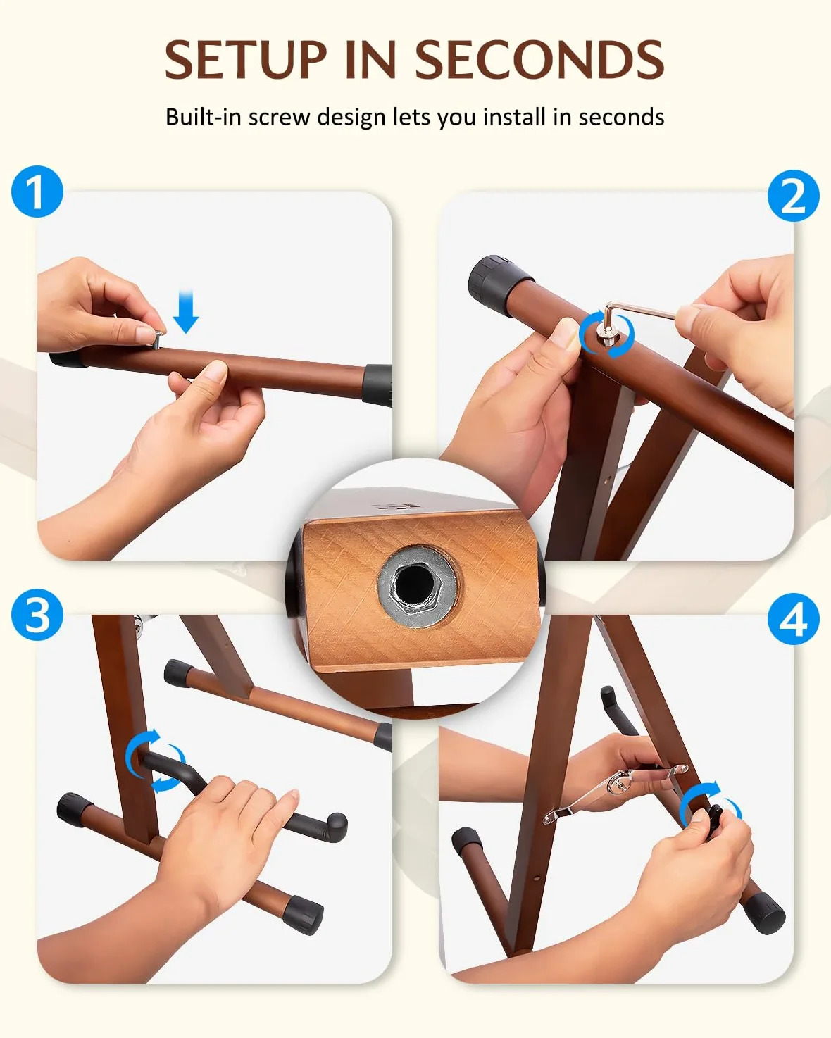 STRICH Supporto per chitarra in legno, pieghevole, stile A, per chitarra acustica, elettrica, da pavimento, per basso, violoncello, mandolino, banjo (colore noce)
