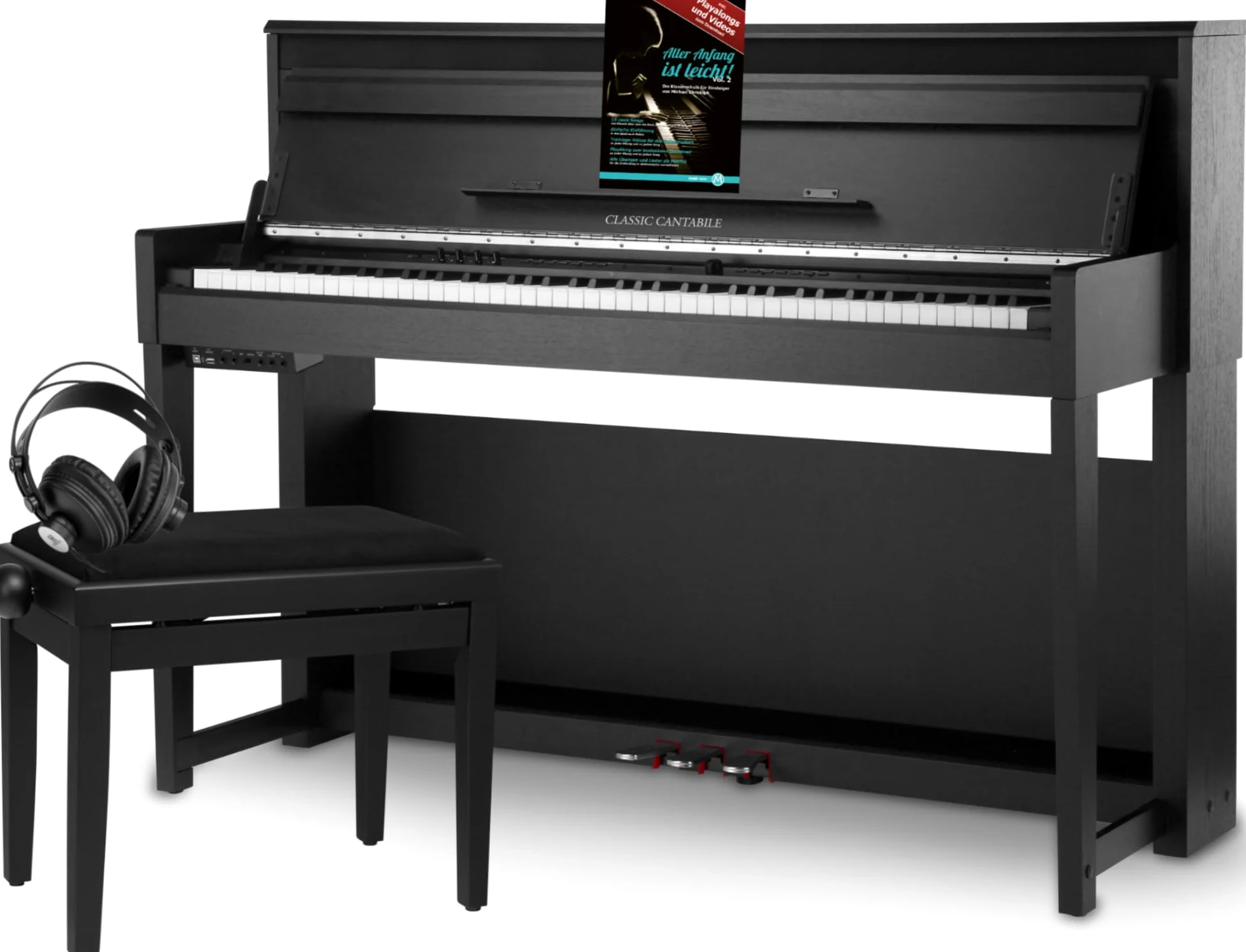 Classic Cantabile UP-1Plus SM Pianoforte Digitale Verticale Deluxe Set - 88 Tasti in Legno Pesati con Tastiera Graded Hammer - inclusi Panchetta, Cuffie e Scuola di Pianoforte - Nero Opaco
