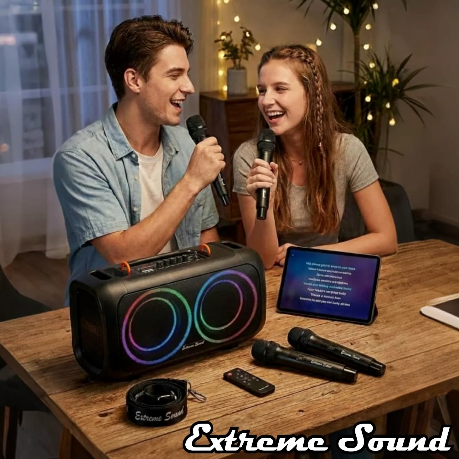 Cassa Portatile Bluetooth Ricaricabile – KIT Karaoke + 2 Microfoni - Autonomia fino a 48 ore - Radio FM, TWS, USB, AUX LED RGB, 2 Subwoofer16 cm -