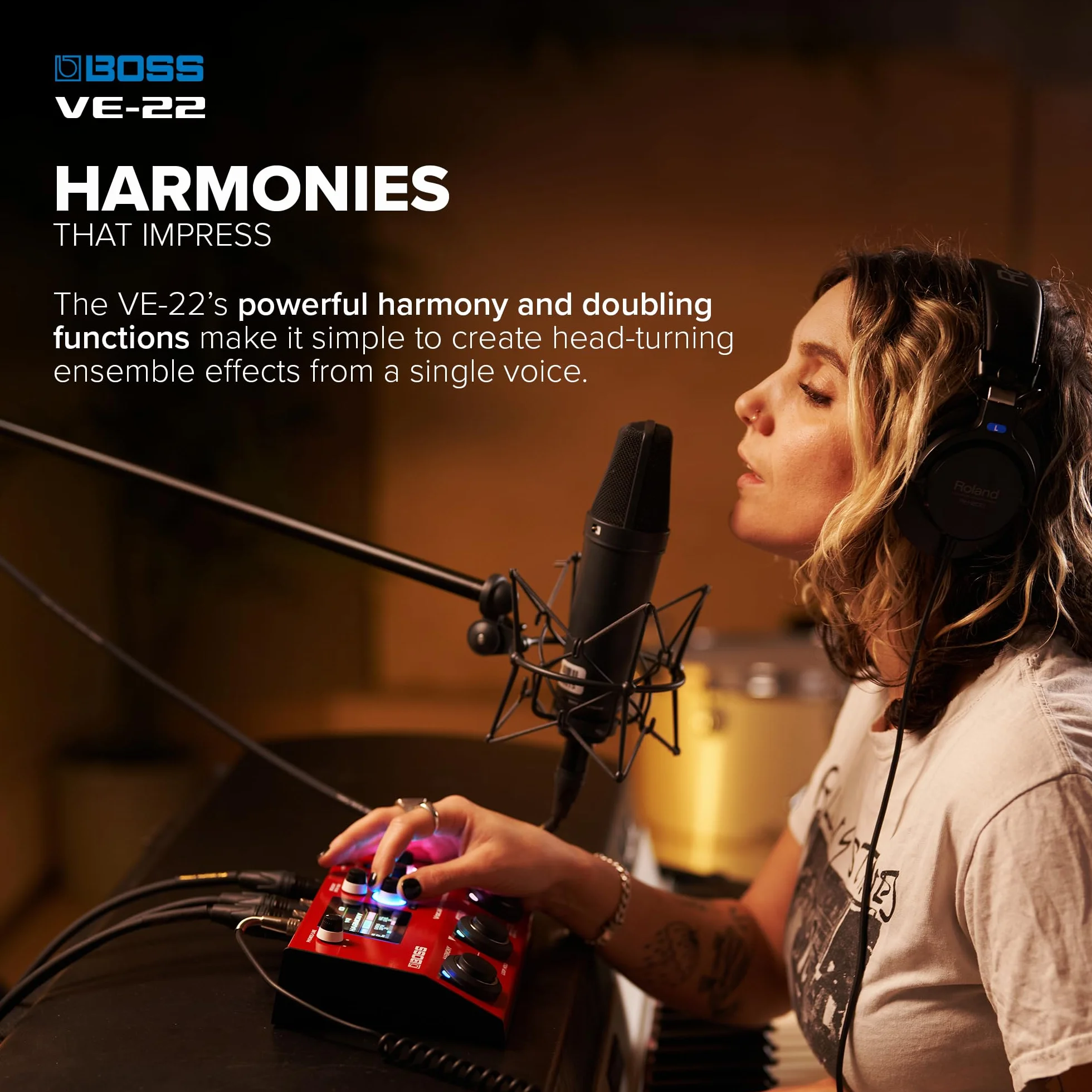 BOSS VE-22 Vocal Performer | Processore Multi-Effetto Avanzato per i Cantanti | Potenti Funzioni di Armonizzazione e Doubling | Correzione Automatica dell'Intonazione | Ideale per Esibirsi sul Palco