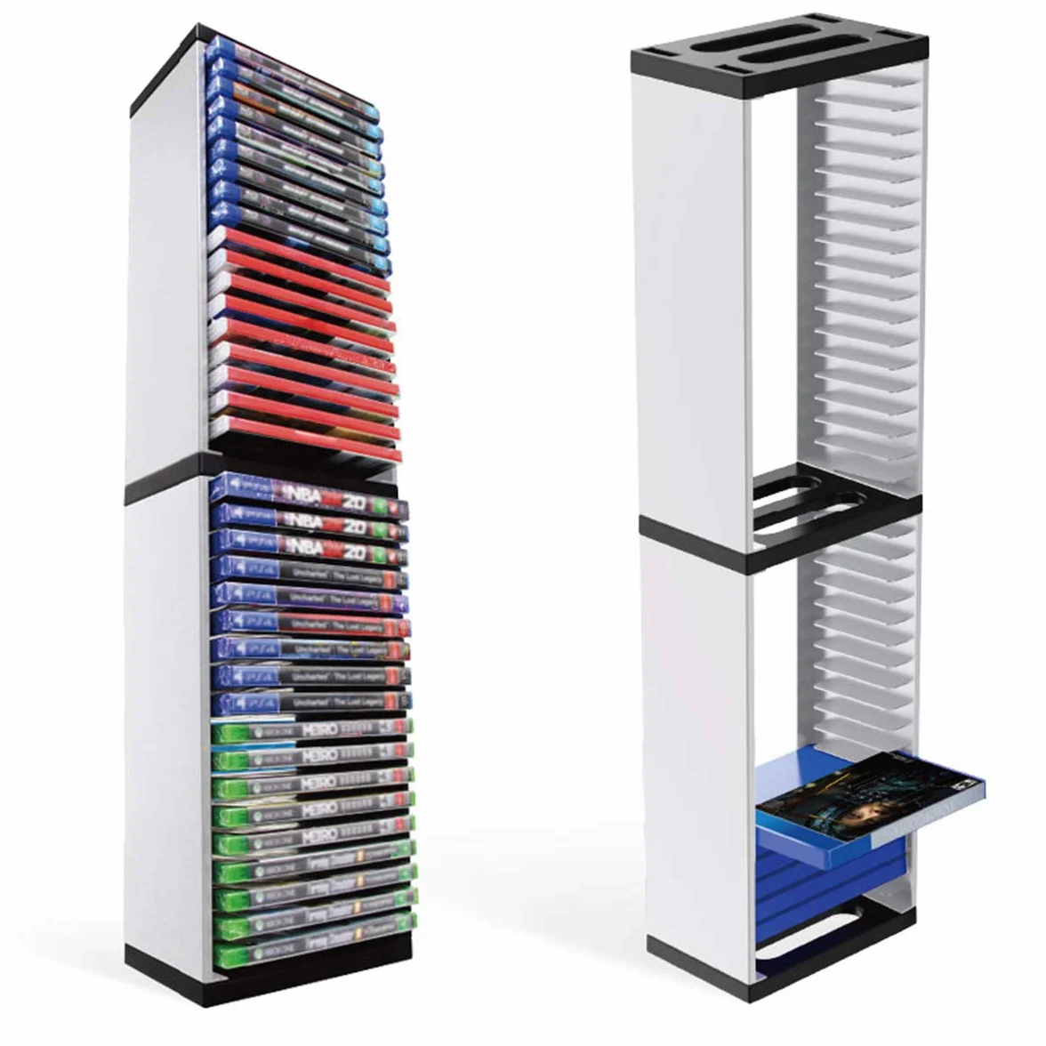 Haokaini Supporto per disco di gioco Staffa per torre di archiviazione per videogiochi Rack 36 Giochi Supporto per disco Mensola di archiviazione Console per console host controller per dischi di