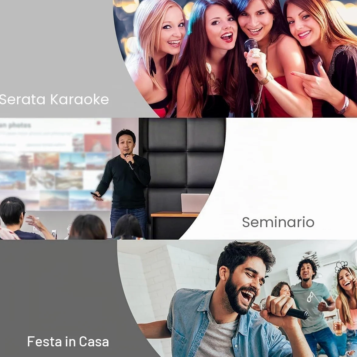 Sistema microfonico wireless, microfono karaoke UHF, microfono wireless per karaoke, matrimonio, roadshow, conferenza, festa, set karaoke completo con microfono wireless