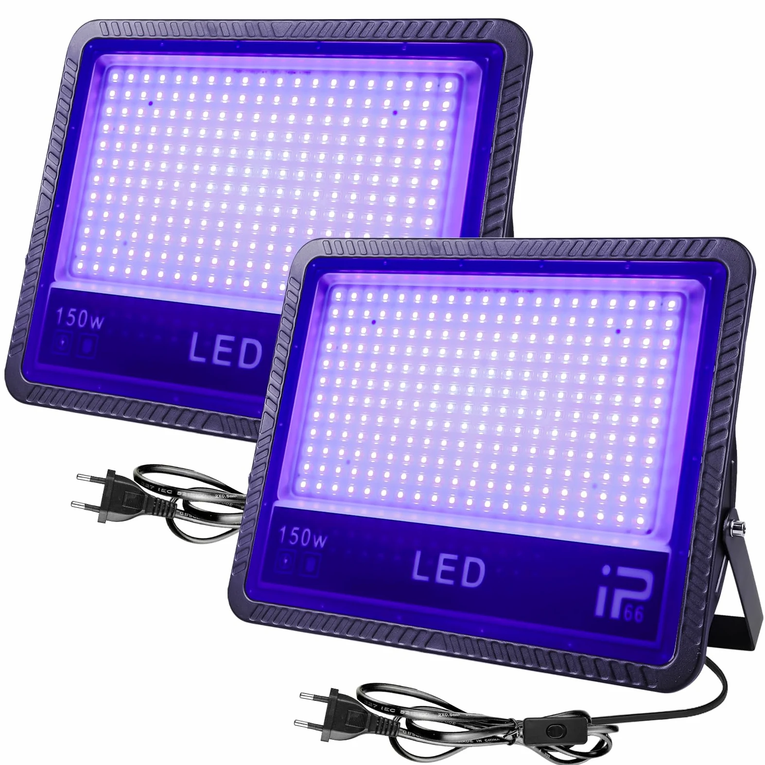 Luce UV nera: 2 luci LED da 150 W, IP66, impermeabili, 385 – 400 NM, luce nera, per feste, eventi all'aperto, feste di colore nero, feste (230 x 170 x 28 mm)