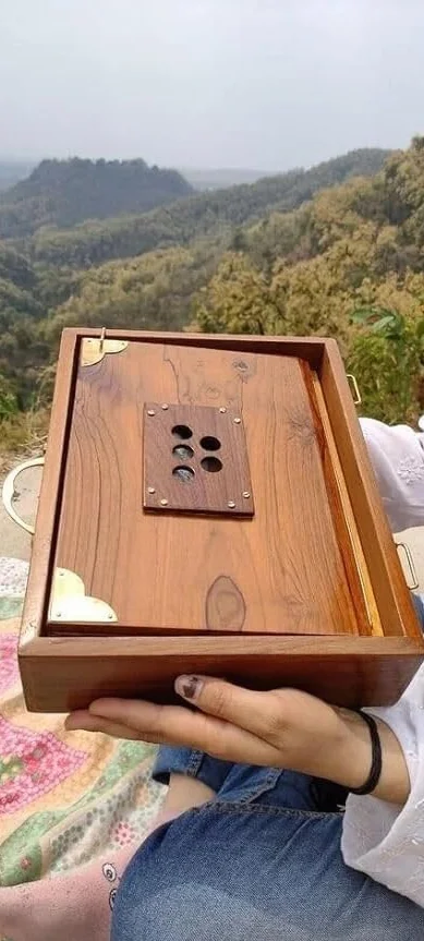 Scatola Shruti in puro legno di teak, 30,5 cm, strumento musicale con borsa, chiavi in legno, scatola Shruti 432Hz sintonizzata