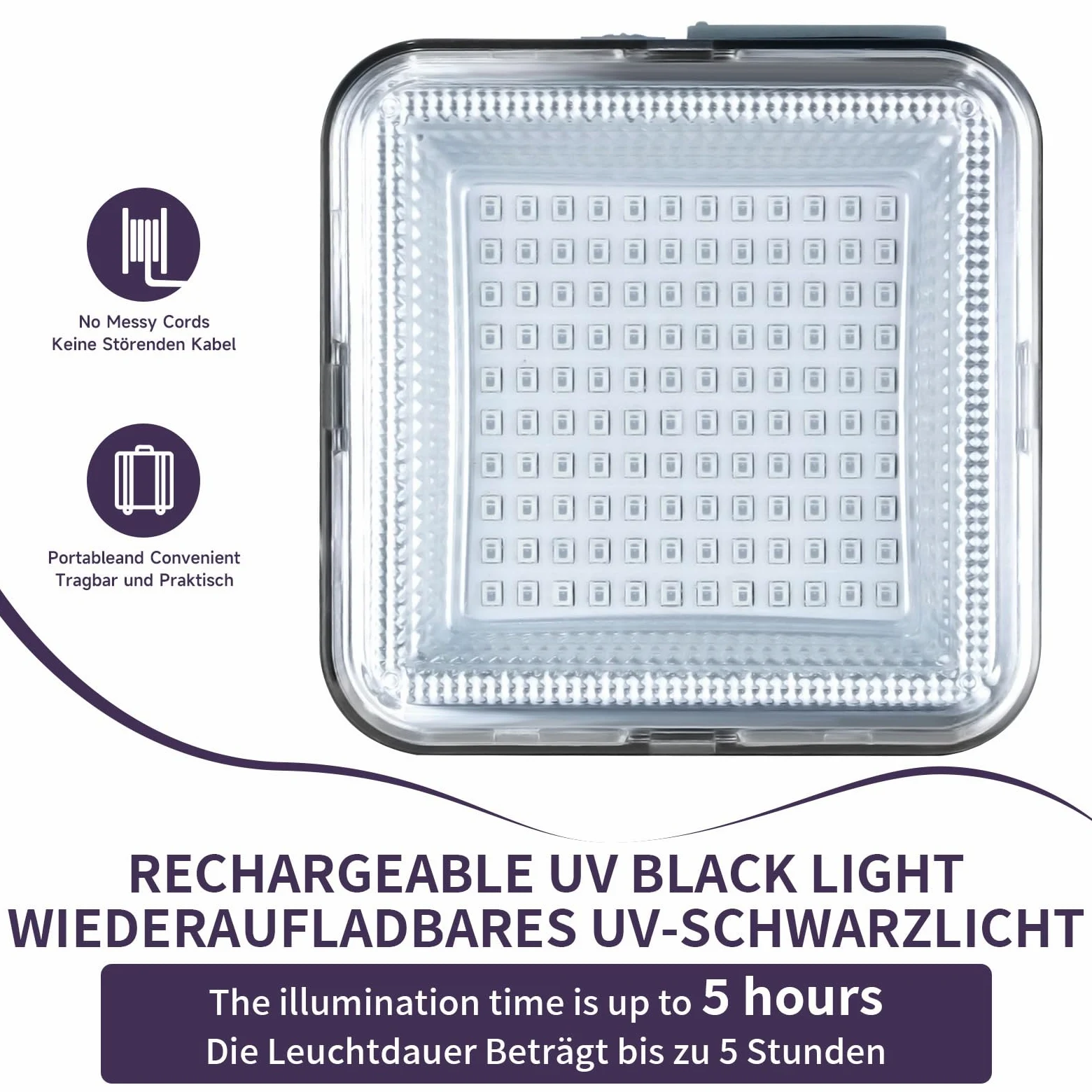 Luce nera ricaricabile, luce UV dimmerabile, 120 LED ultravioletti, adatta per feste al neon, Halloween, body painting, vernice UV, effetto fluorescente