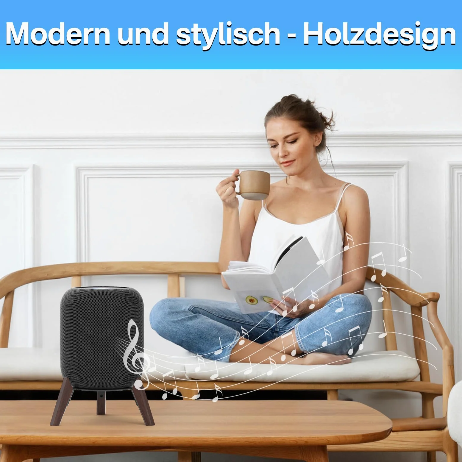 notiela Supporto da tavolo in legno nero per HomePod 1 e 2 - Supporto da scrivania in legno antiscivolo con design a tre zampe, compatibile con HomePod di prima e seconda generazione