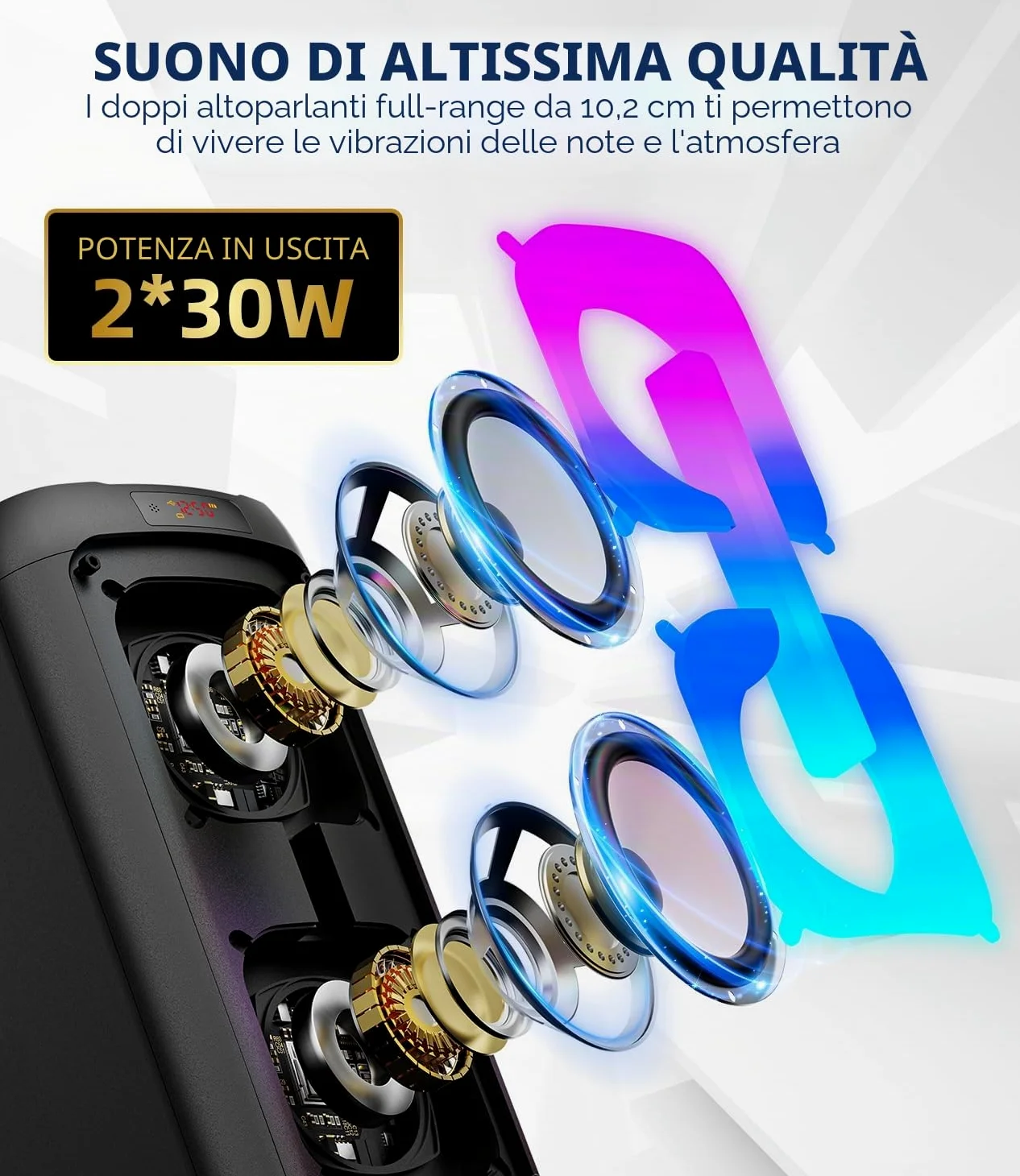 Macchina per Karaoke per, altoparlante Bluetooth Portatile con 2 Microfoni Wireless Sistema PA con luci da discoteca, ideale per grandi feste all'aperto, con supporto USB/TF/REC/AUX