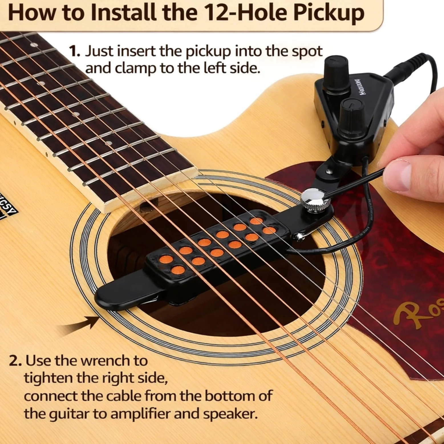 VGEBY1 Pickup per Chitarra, trasduttore Magnetico per Pick-up Acustico a 12 Fori con Kit di sintonizzatori Tono Volume Accessorio per Strumenti Musicali