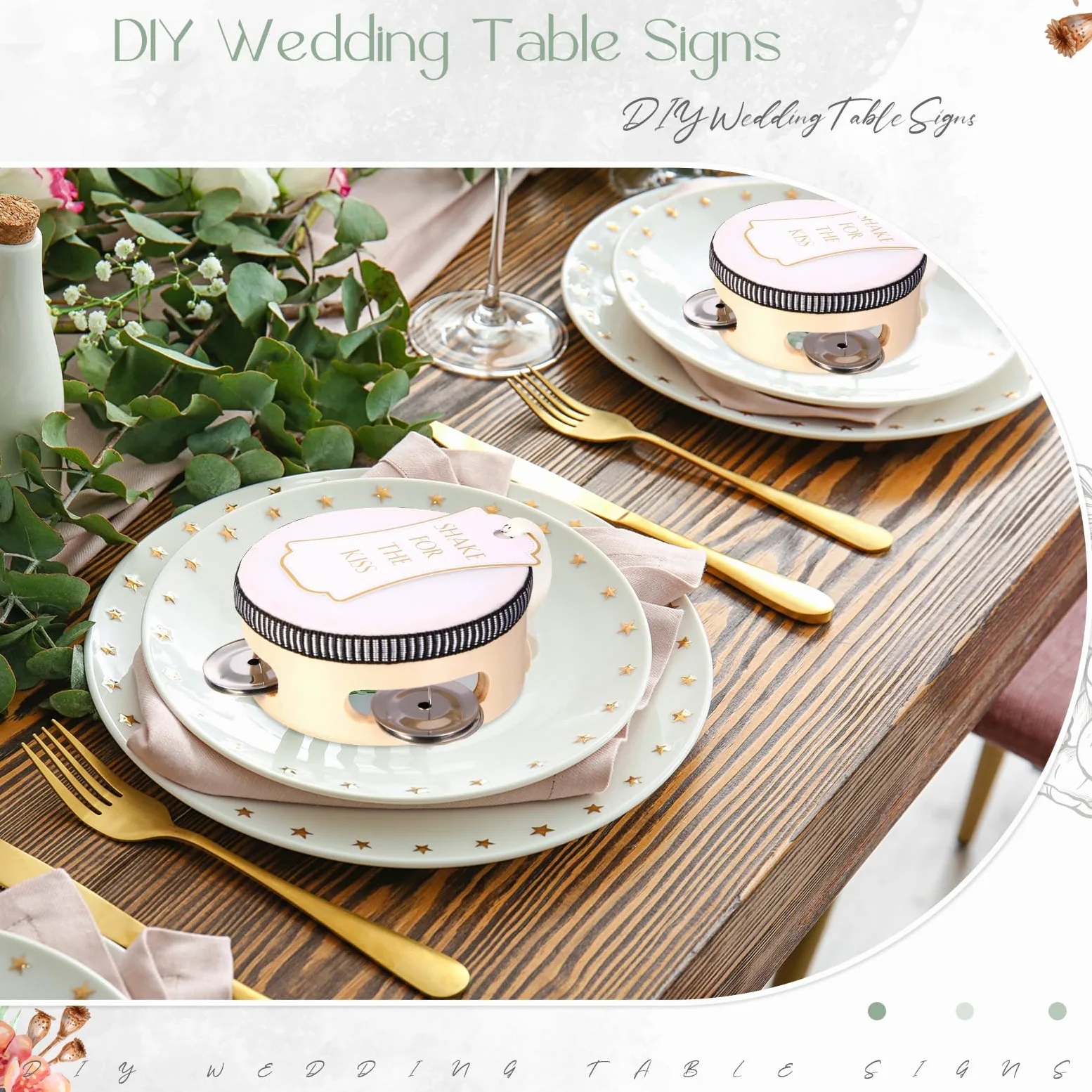 Set di 24 tamburelli da 15,2 cm per adulti, in legno, con sonagli in metallo, etichette regalo, nastro bianco stampato con scritta "I Love You", strumento musicale per chiesa, matrimoni,