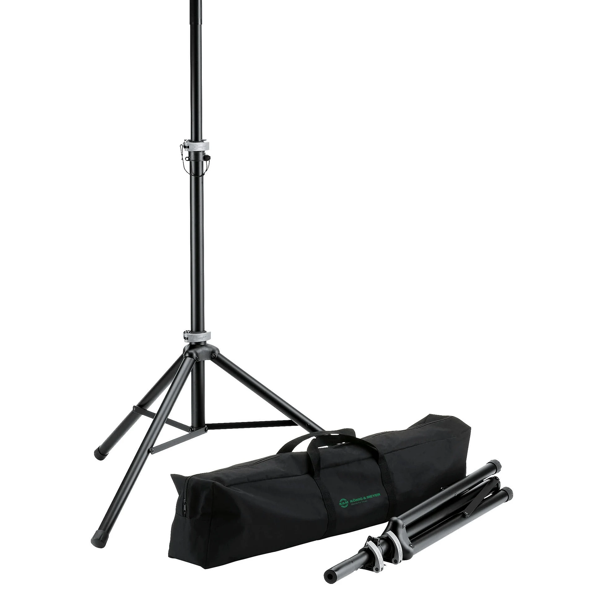 K&M 21459 Supporti per altoparlanti in set con borsa per il trasporto - nera in alluminio - fino a 40 kg, trasporto comodo - 2 pezzi