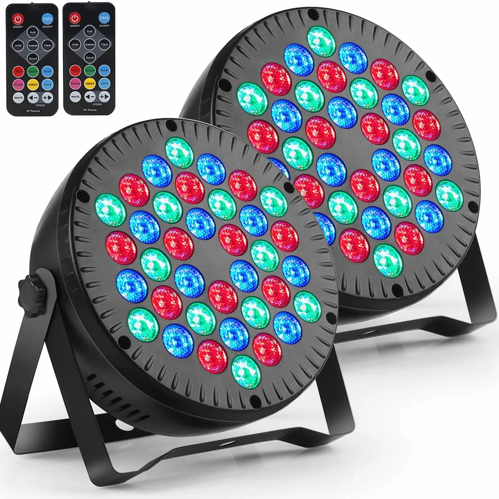 Par Led, Faro Led RGB 36W con 36 Led Luci Colorate con comando DMX e Telecomando per Feste, Discoteca, Eventi live, Concerti, Band - 2Pcs