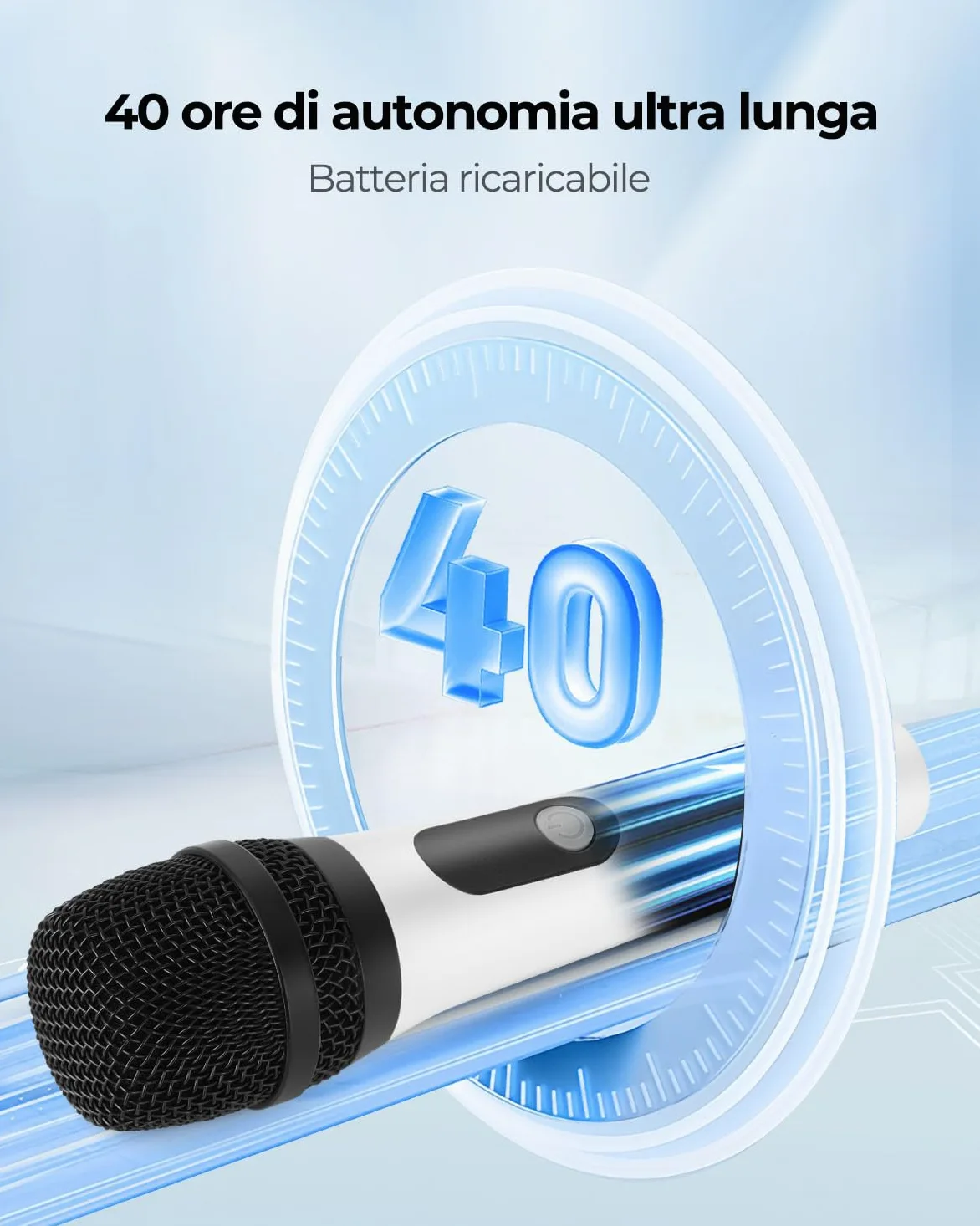 ALPOWL Microfono Wireless, doppio microfono dinamico Bluetooth digitale con ricevitore ricaricabile, portata 60M, microfono per canto, karaoke, riunioni, chiesa, matrimonio