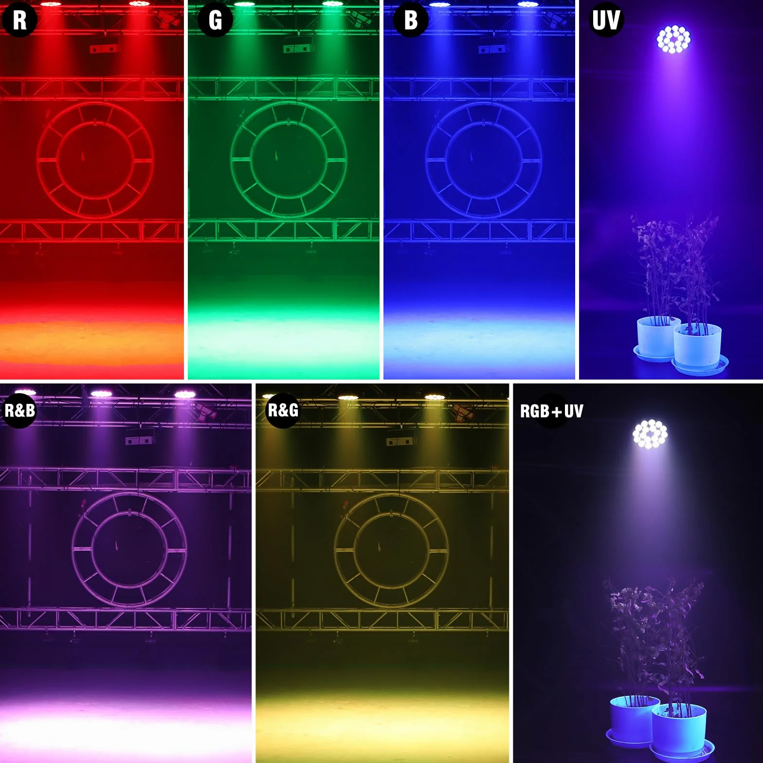 LED e UV faretto par200W, 4 in 1 luci discoteca, DMX512 e 8 canali per DJ, performance live, matrimoni, feste, bar, club