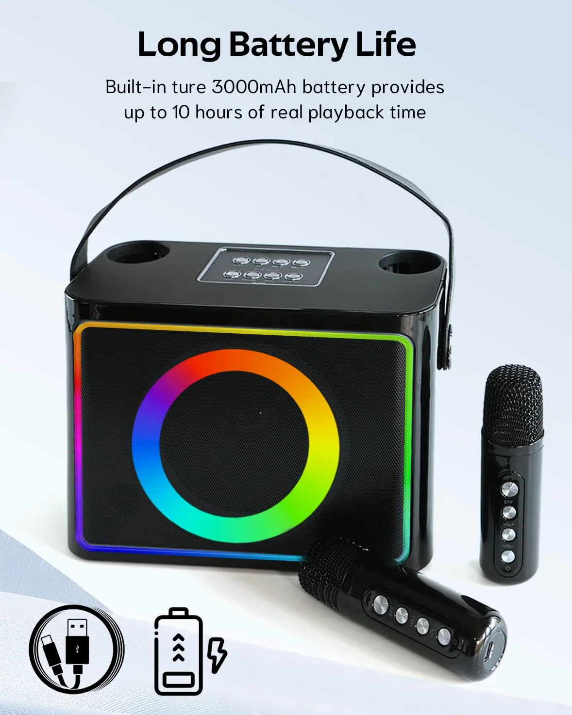Karaoke con Microfono, Cassa Karaoke Professionale Completo per Bambini e Adulti, altoparlante Bluetooth portatile cassa con microfono, supporta schede TF/USB,AUX