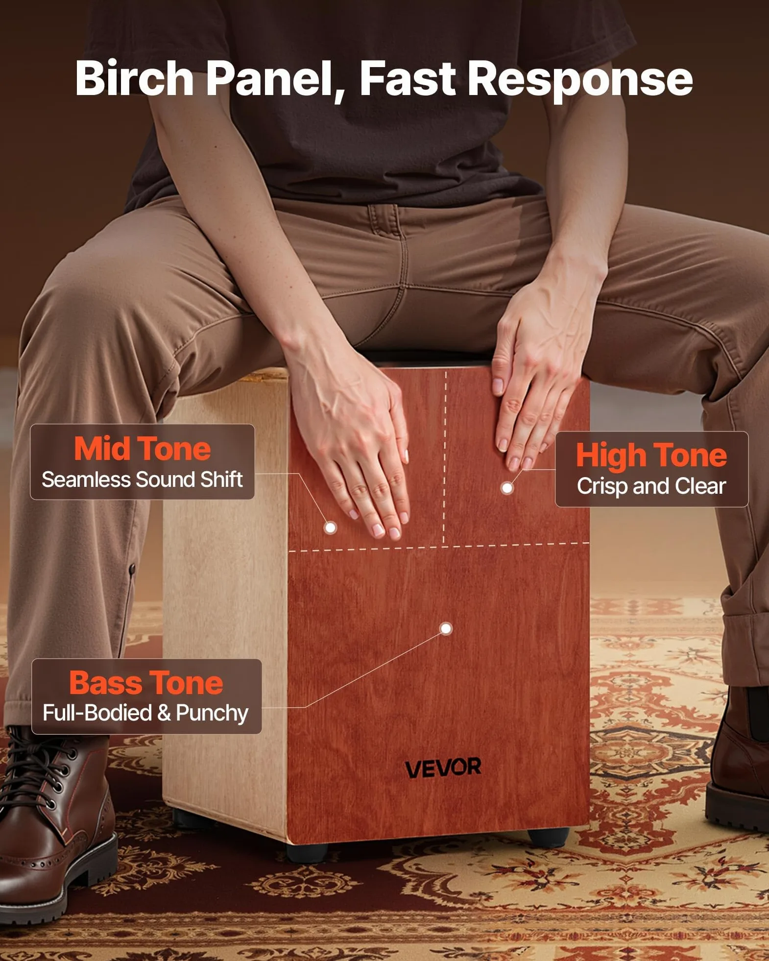 VEVOR Cajon Box Drum, Con Corde per Chitarra Interne, Scatola di Percussioni in Legno Leggera, Strumento Musicale Portatile in Legno di Betulla con Borsa da Viaggio, 30,5 x 30,5 x 43,2 cm