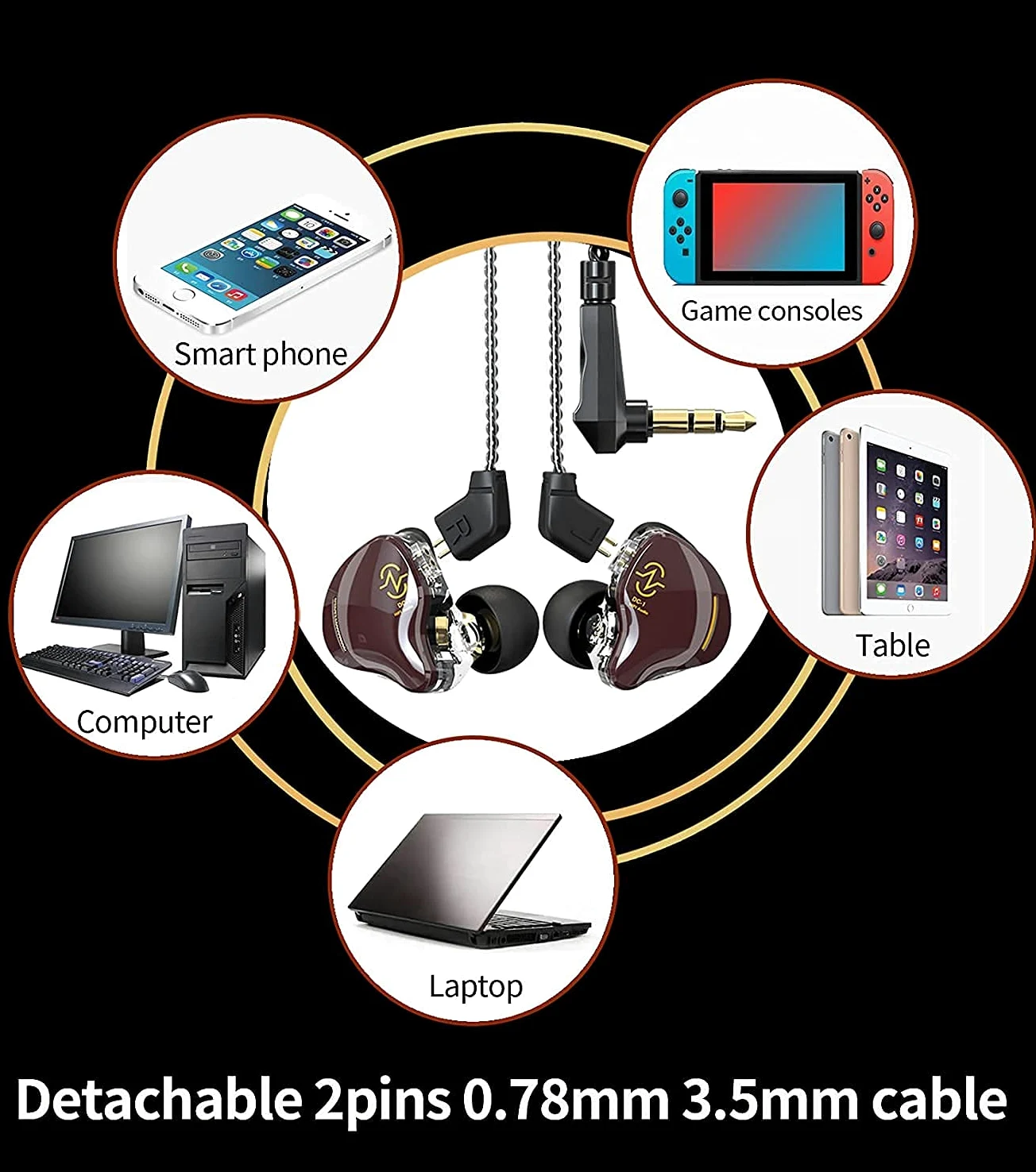 Yinyoo - Cuffie con monitor in ear CCZ, con funzione CCZ, con sistema audio HiFi Bass 1DD, per musicisti, palcoscenico, batterista per palestra, allenamento, corsa, chiesa