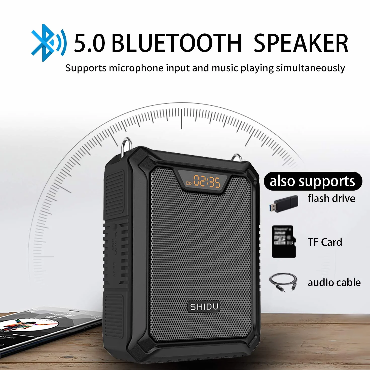 Amplificatore vocale, SHIDU 30W Altoparlante Bluetooth portatile con microfono wireless UHF e microfono cablato Sistema PA ricaricabile impermeabile IPX6 per insegnanti, guida turistica, esterno