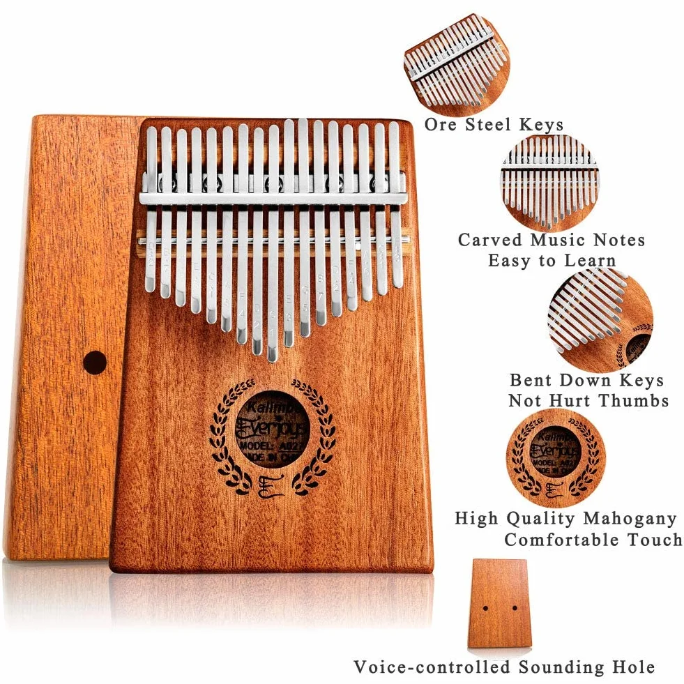 Kalimba Thumb Piano 17 Keys, Portable Mbira Finger Piano w/Protective Case, Fast to Learn Songbook, Tuning Hammer, All in One Kit (17keys, Mahogany)