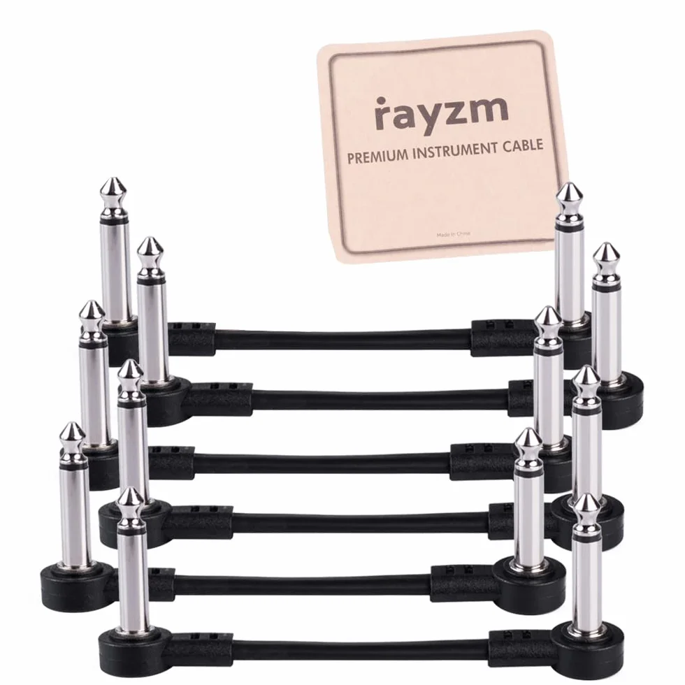 Rayzm cavo patch piatto per chitarra, cavo di collegamento da 6.35mm per effetti chitarra/basso, cavo per pedaliera lungo 5cm (confezione da 6)